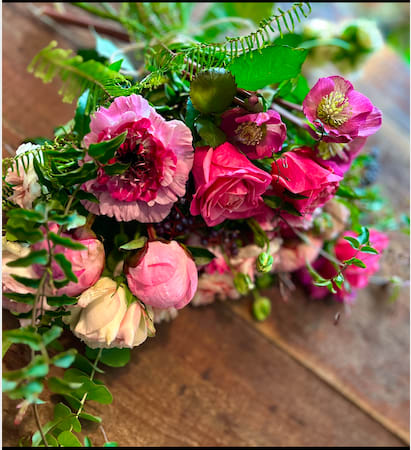 The Valentine's Day Special - Not your ordinary Valentine's Day Arrangement. But then your love is not an ordinary love. Leave it to Momo to create an unusual arrangement guaranteed to quicken the heartbeat, bring a smile and spark those Valentine's Day feelings. This is NOT your traditional Valentine's Day arrangement, this is Momo's unique Valentine's Day Special. Order it today while supplies last. (This is a hand tied bouquet- no vase.)