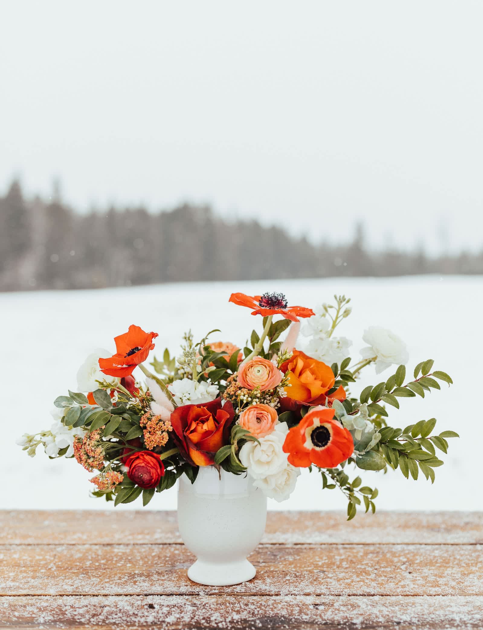 Red Velvet Romantic - A Valentine's classic pairing red and white just like red velvet cake and cream cheese frosting.   At Forage + Floral, every arrangement is one of a kind and styled with your color selection and desired size in mind. Because we always use the freshest blooms we can get our hands on, your final arrangement may not look exactly as pictured due to seasonal availability.  