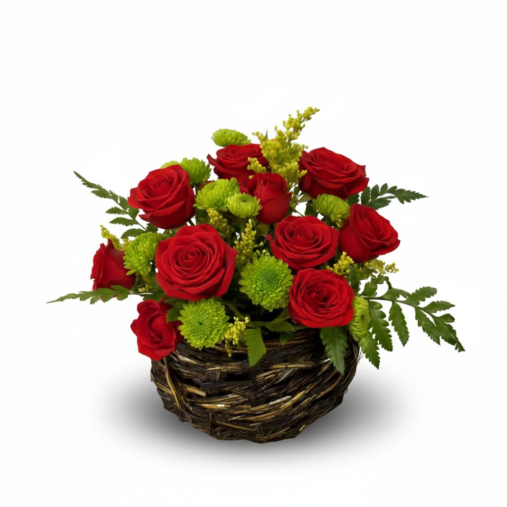 The Love Basket - Straight from the heart. Our Love Basket is a charming, hand-arranged tribute to romance. Featuring a lush gathering of passionate red roses and fresh, garden-style greenery, this arrangement is designed to feel like a walk through a hidden forest. The rustic, dark-woven basket adds a cozy, "homey" feel to the elegance of the roses, making it a perfect gift to show your partner just how much they mean to you.  The Vibe: Sweet, romantic, and timeless.  Why they'll love it: It’s a complete gift in one—beautiful premium flowers in a high-quality keepsake basket they can keep forever.  Best for: Valentine’s Day, Anniversaries, or a surprise "I Love You."