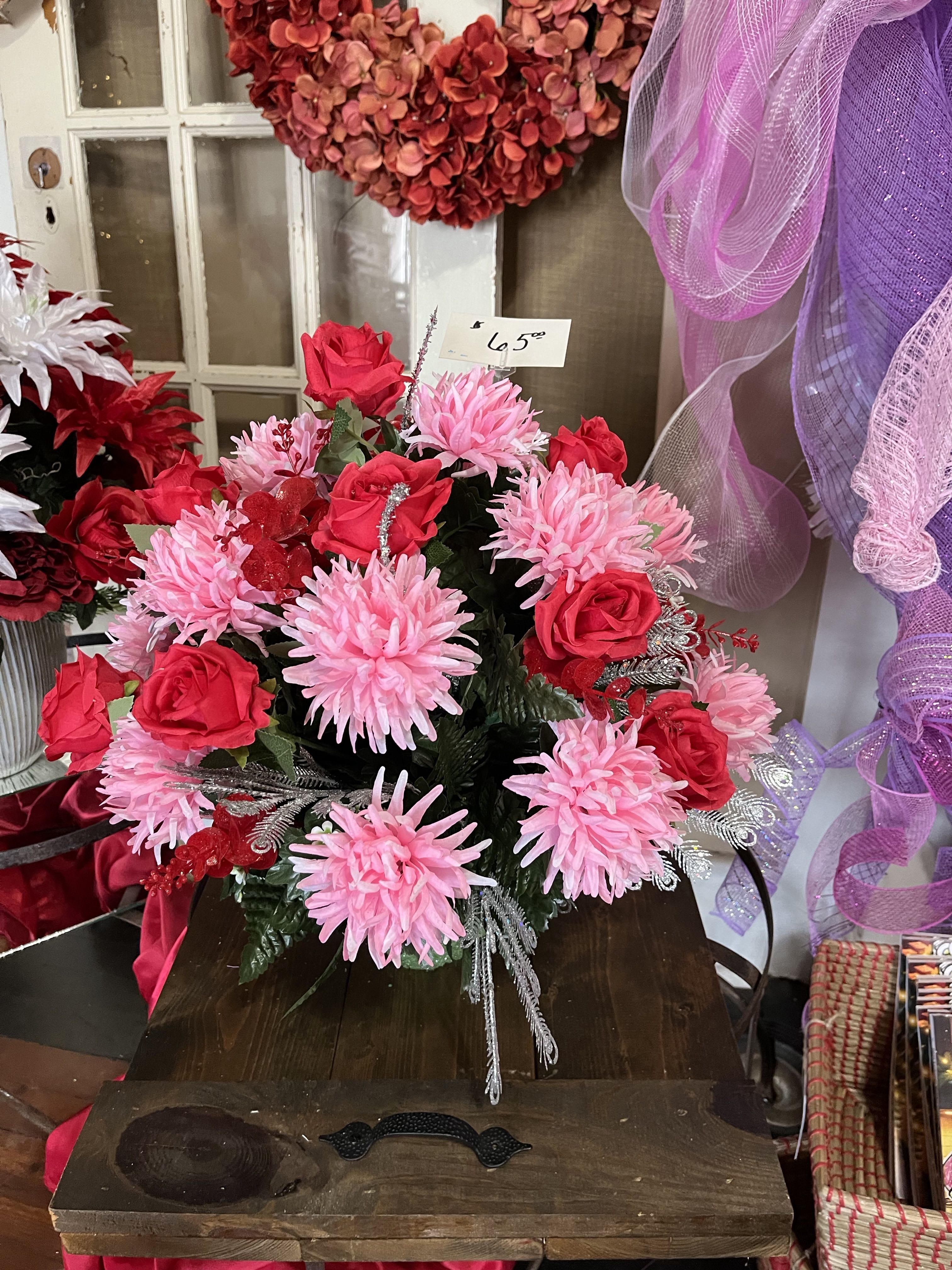 Love Mix cemetery vase - Silk cemetery vase. Medium Large size. Mix and  greens. Flowers may vary