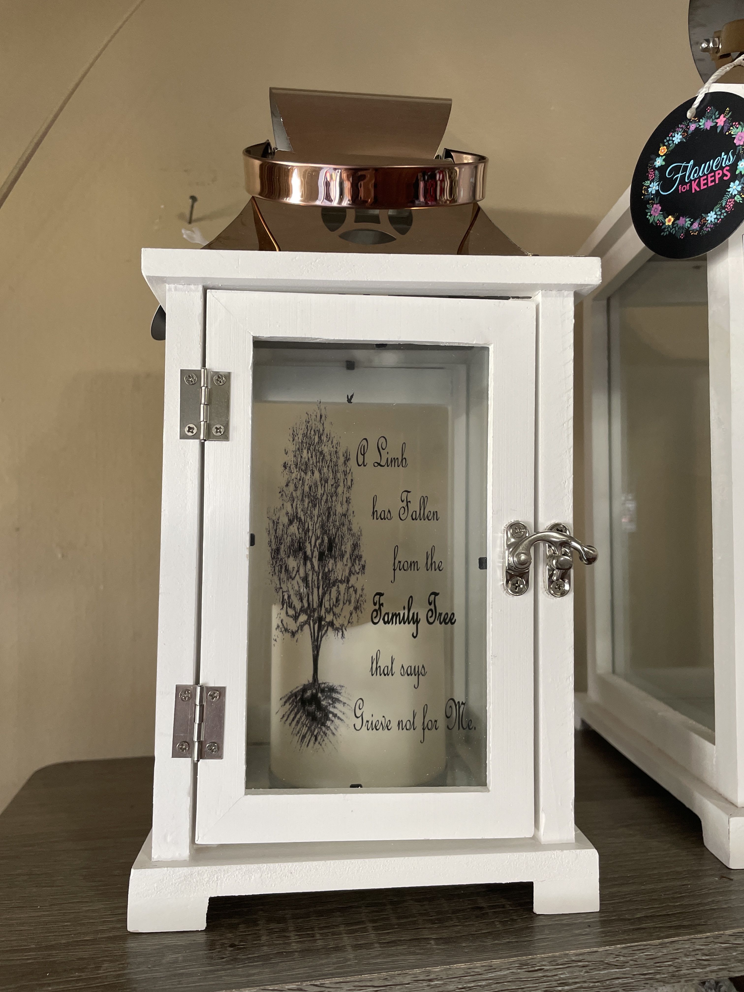 A Broken Limb Medium Wood  Lantern - Medium lantern. Broken Limb.LED candle. Delivered with Ribbons