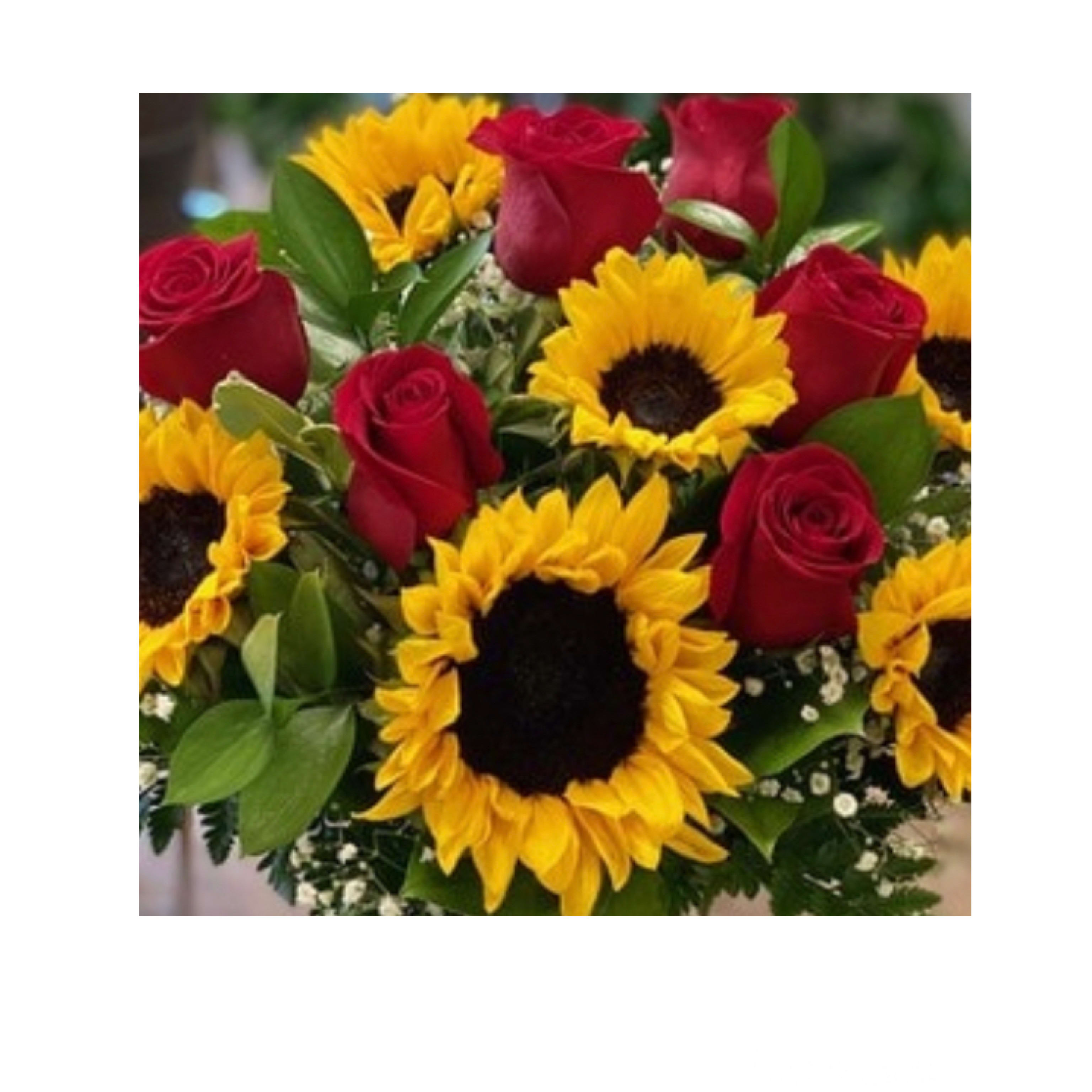 You Are My Sunshine - Sunflowers and red roses. Three sizes to choose from. 