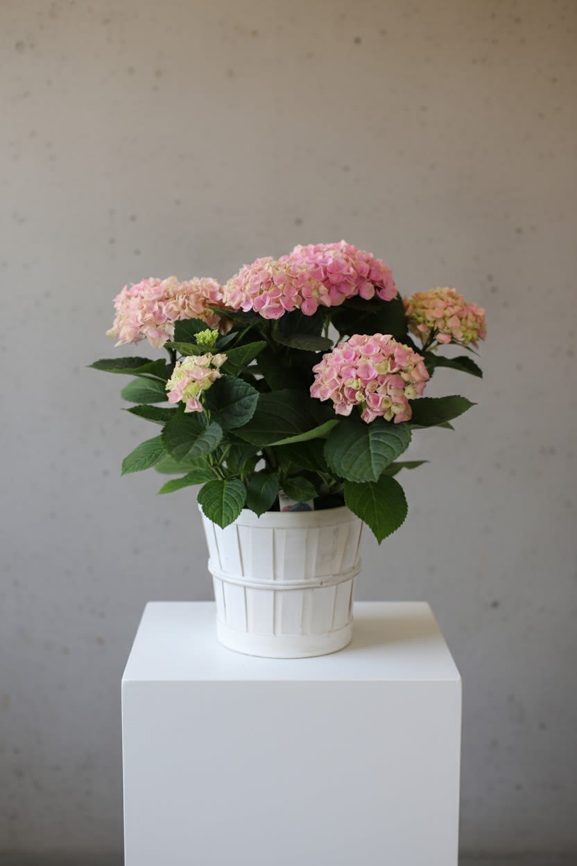 Potted Pink Hydrangea - Lush, full, and beautifully romantic, this potted pink hydrangea is presented in a charming decorative basket for a warm, gift-ready look. Bursting with soft pink blooms and rich green foliage, it brings a fresh, garden-inspired feel to any space. Long-lasting and easy to enjoy, this hydrangea makes a thoughtful Valentine’s Day gift or a lovely way to brighten a home with natural beauty and color.