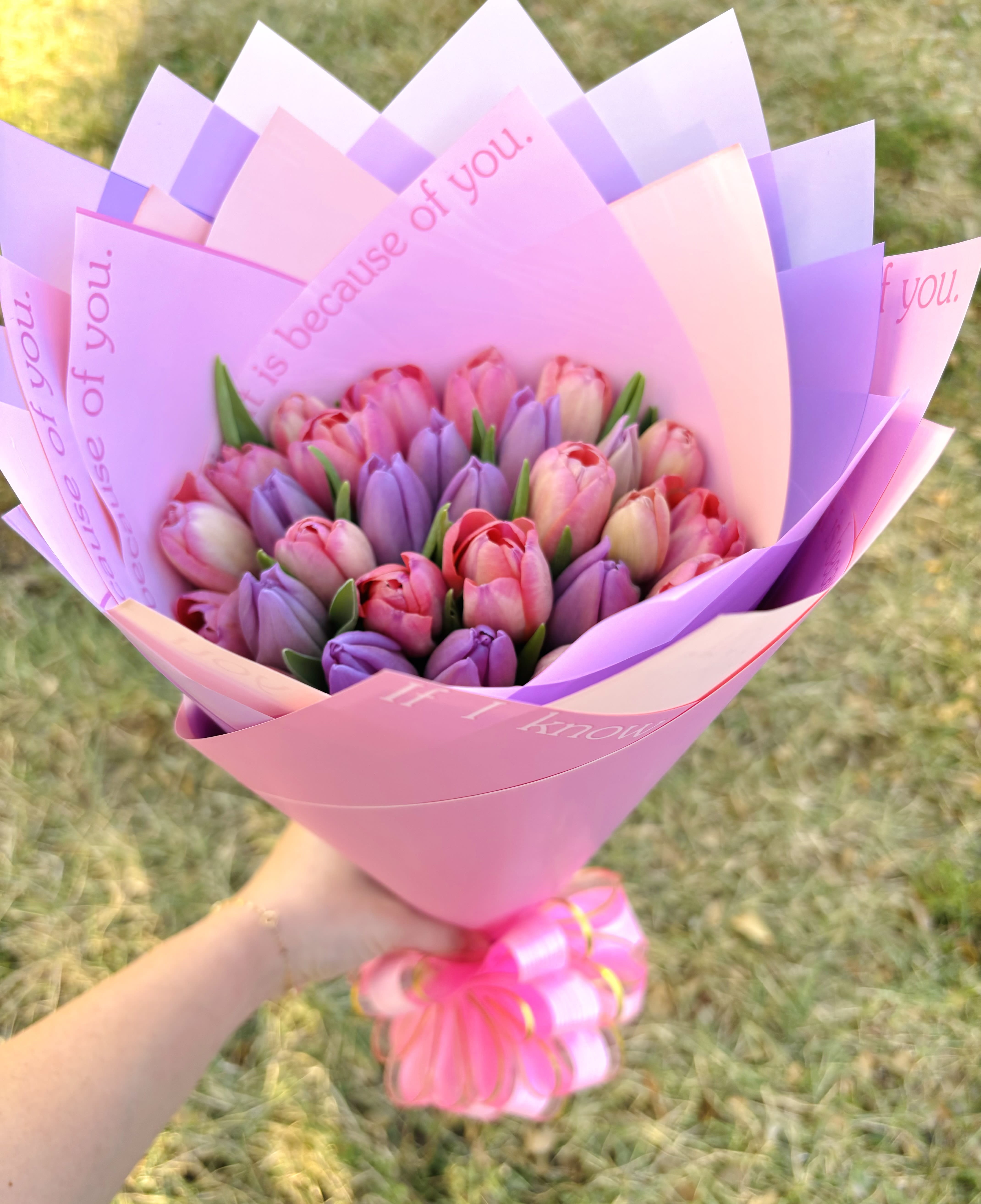 Pink &amp; Purple Tulip Bouquet - Pink &amp; purple tones may change. Subject to availability