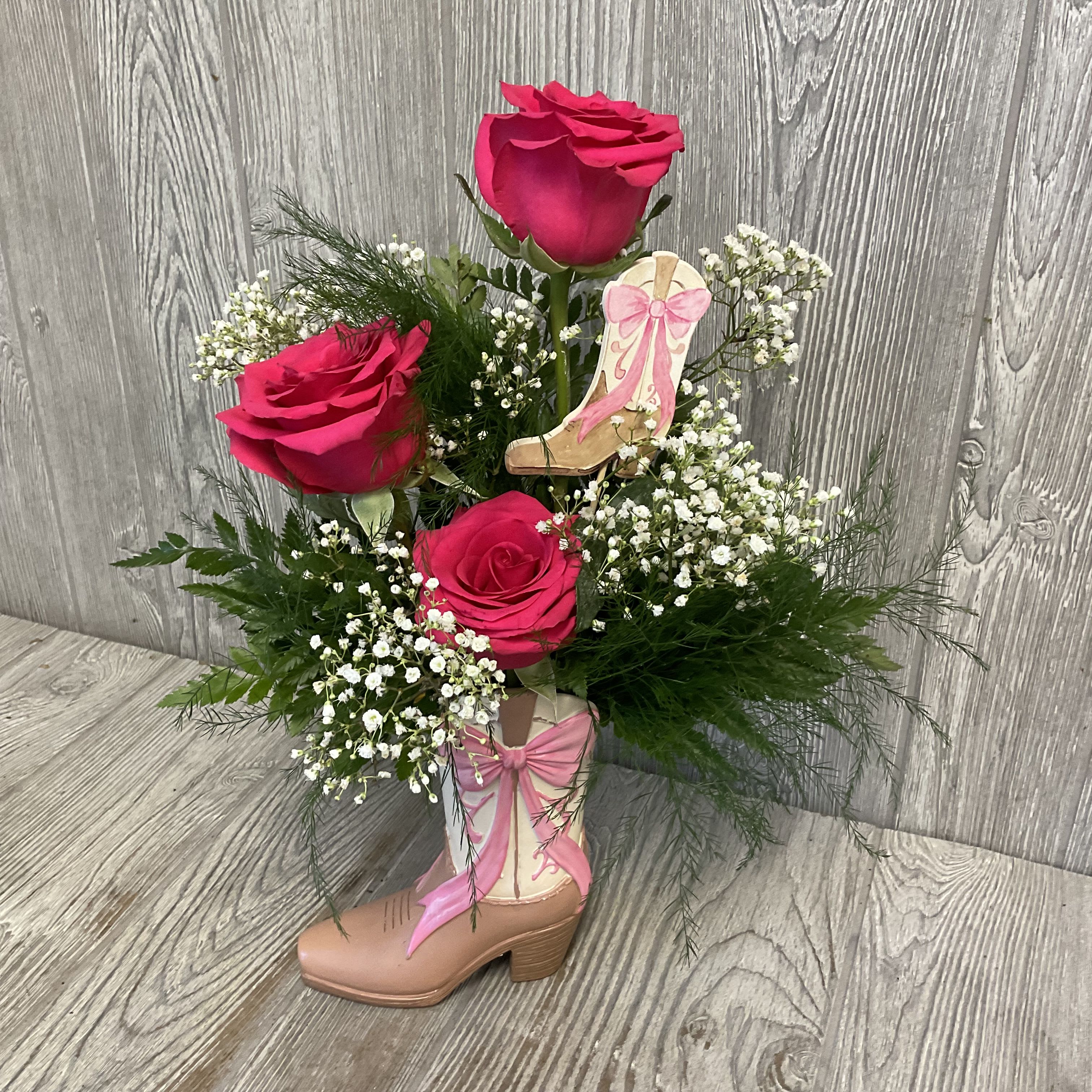 Boot-iful Day - Fresh cut flowers arranged in a keepsake cowgirl boot container. Flowers and colors may vary. 