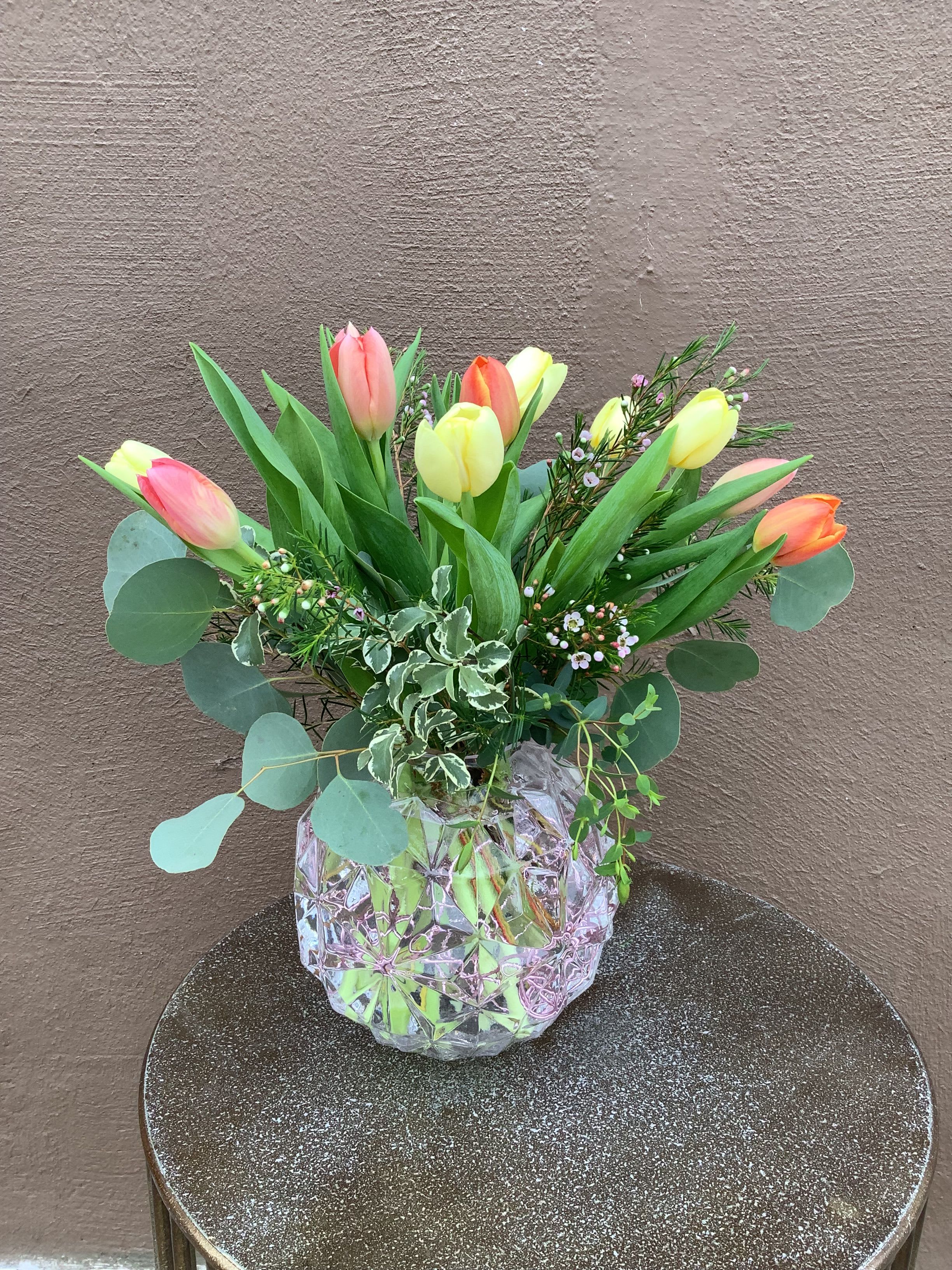 Gazing Tulips - Beautiful spring tulips and a faceted gazing ball vase. 