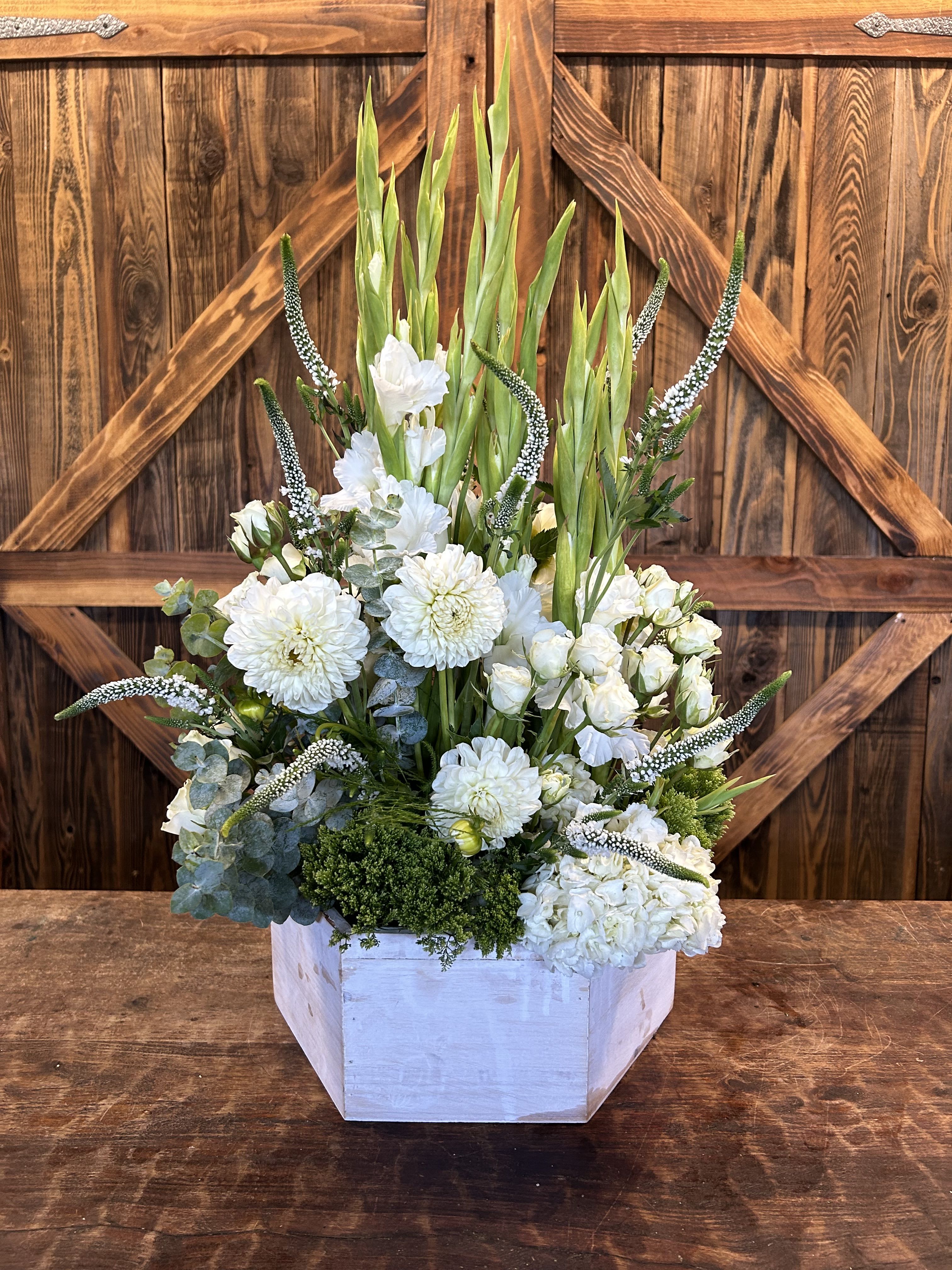 White Purity - Gorgeous collection of white flowers in a white box.  Very statuesque looking.