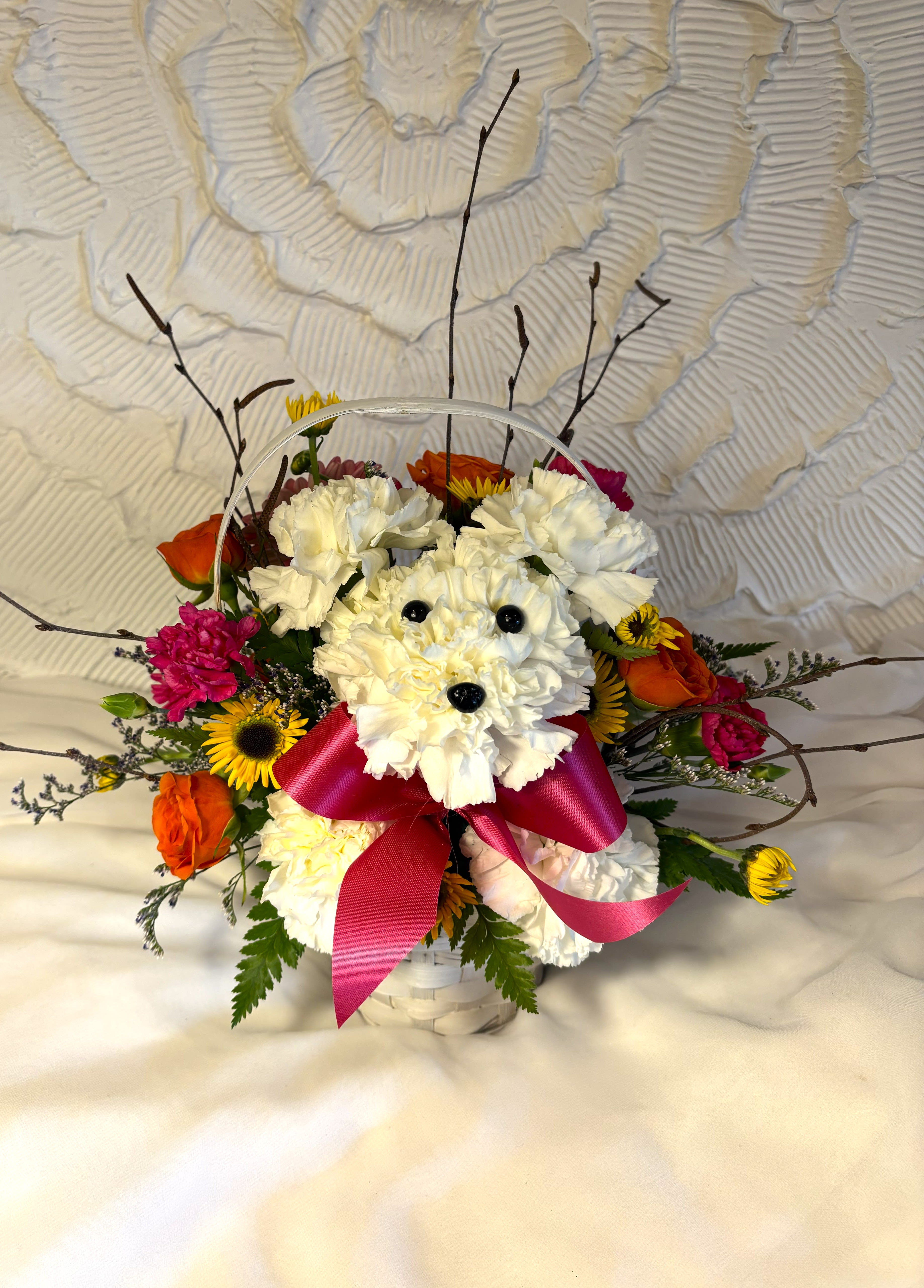 Aww, Puppy Love - This Adorable Puppy made of fresh flowers is sure to make anyone smile! Great to put a smile on any Dog Lovers face! Also, works great for a pet sympathy.