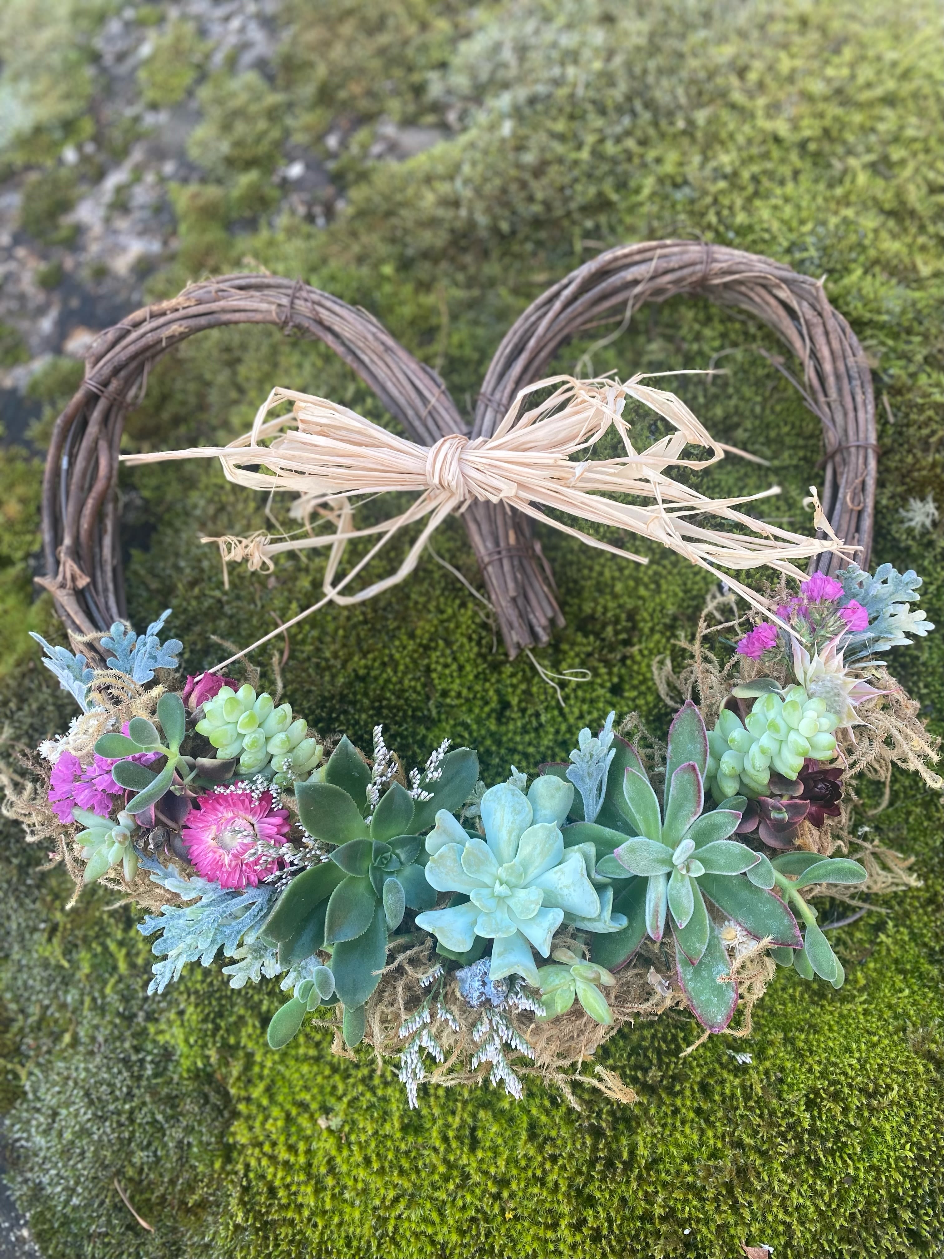 Succulent Heart Wreath Workshop -Trail Distillery 2PM FEB 7TH  - Come enjoy a craft cocktail and put together your own beautiful succulent grapevine heart wreath by adding live succulents and accents.  Base is 12" Sign up by January 31st and receive a bonus 4" to 6" small heart to embellish and give away. (or keep for yourself) Class includes all the supplies you need to make the wreath and a craft cocktail.  YOU DO NOT NEED TO PICK ANYTHING UP PRIOR TO THE CLASS (DESPITE WHAT THE WEBSITE MAY INDICATE AT CHECK OUT). JUST COME AT 2PM TO TRAIL DISTILLERY 21553 S HWY 213 OREGON CITY. 