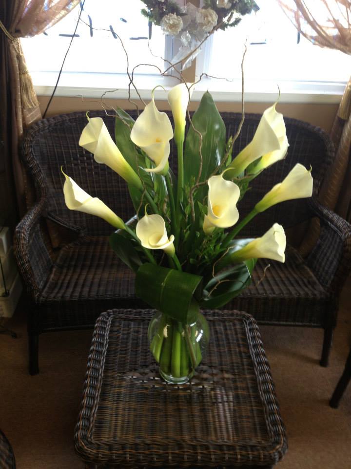 White Calla Lilies - Vase with 10 Large White Calla Lilies