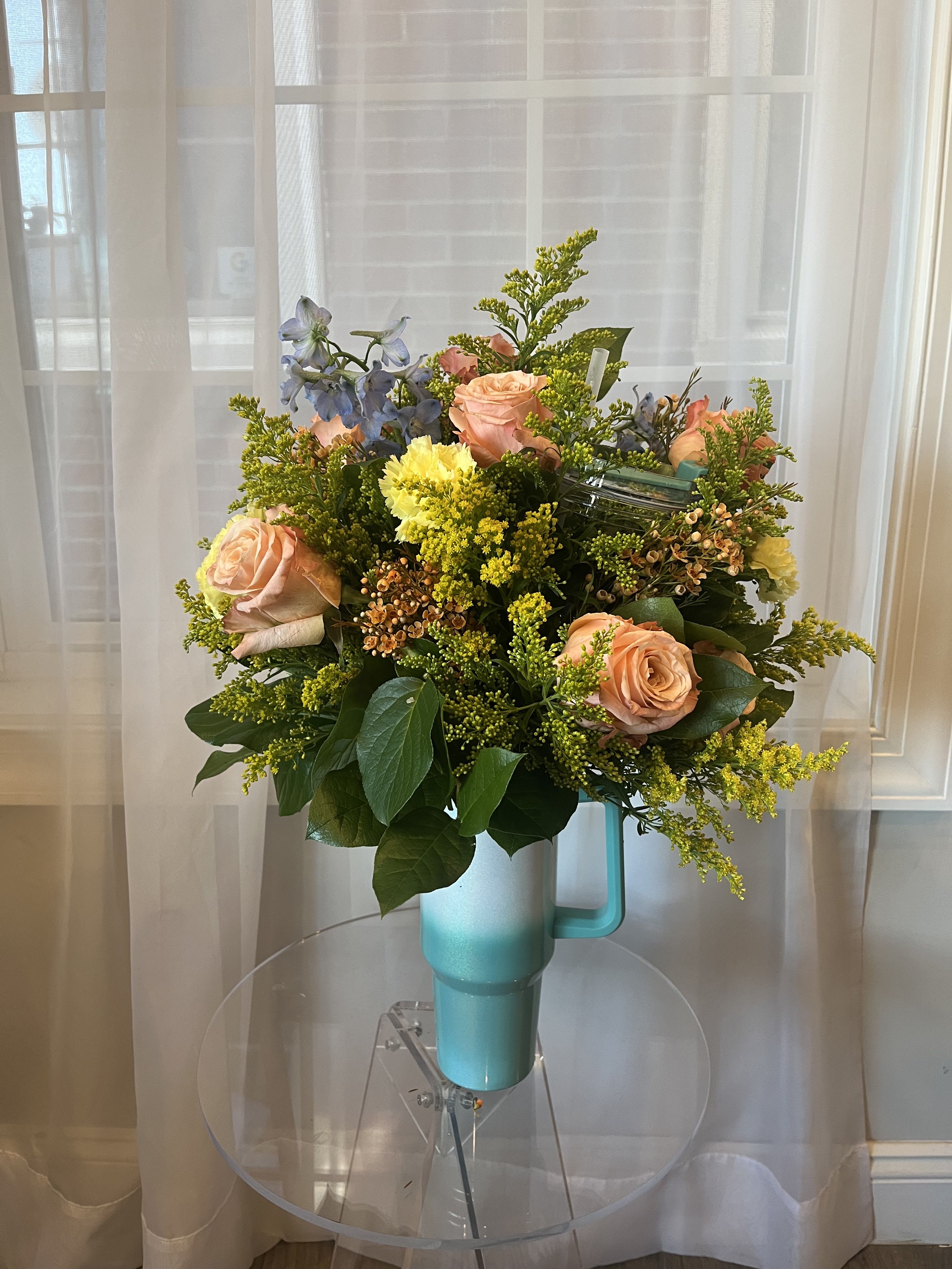 Designer's Choice Tumbler  - Let us create a beautiful, custom-designed tumbler arrangement in a tumbler of your choice! The greater the value, the greater the overall size and fullness of the arrangement. Each one is unique and sure to please! If you have any special requests, put it in the notes! Arrangement pictured is the deluxe sizing.   Each Always Beautiful bouquet is designed and hand-crafted in our Quakertown studio using the finest flowers from trusted growers and suppliers.