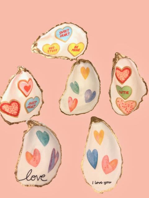 Valentine's Day Gift - Handpainted Oyster Shells -  - These beautiful hand-painted oyster shells from Boston and Cape Cod make a lovely gift for your Valentine.  Perfectly sized to hold cherished rings next to the sink or jewelry on a nightstand.   We support local artisans and hope you will too!  $20 per shell and each one comes with its own burlap gift bag too!  Feel free to mention a particular style you like in the special instructions before check-out or let us choose for you!
