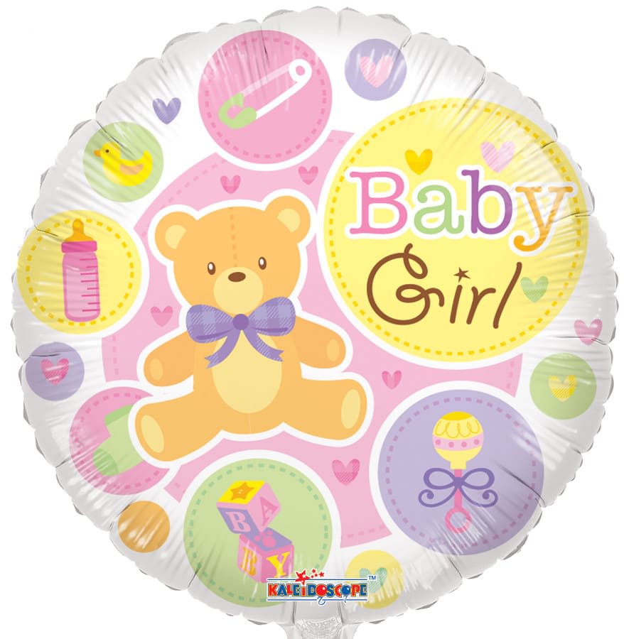 Baby Girl Balloon - 18" Baby girl mylar balloon. Filled with helium. Stays afloat up to 7 days. Styles my vary due to availability