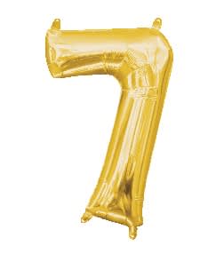 Number 7 Balloon 34" - 34" Golden Number 3 mylar balloon. Filled with helium. Stays afloat up to 7 days.