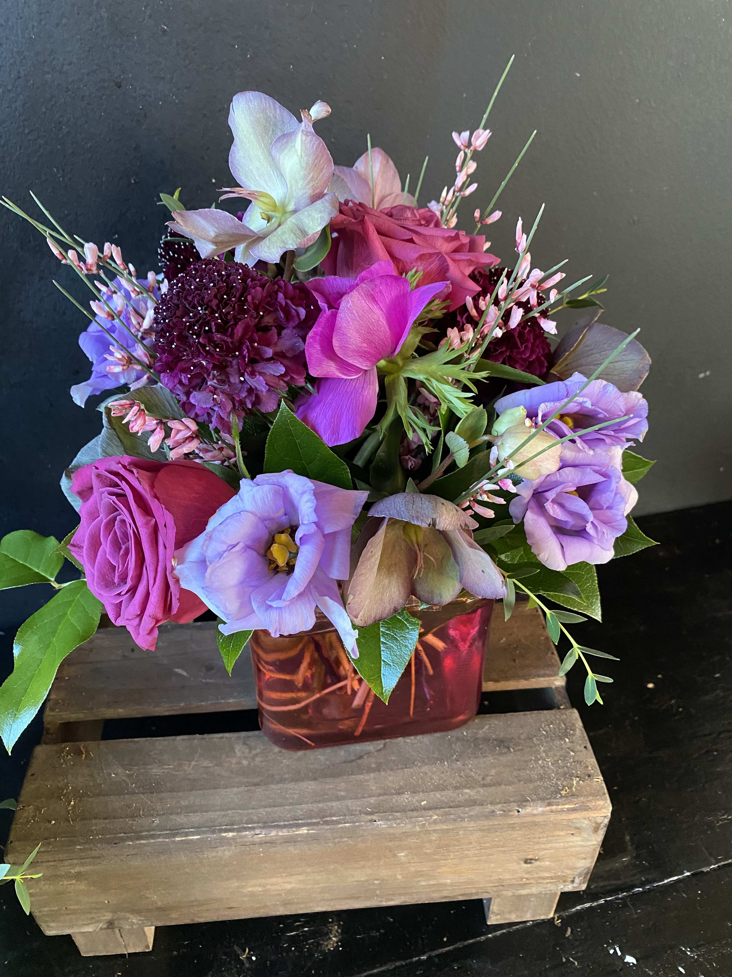 Mixed Seasonal Flowers - Purples - Designers choice filled with shades of Lavender &amp; Purples.