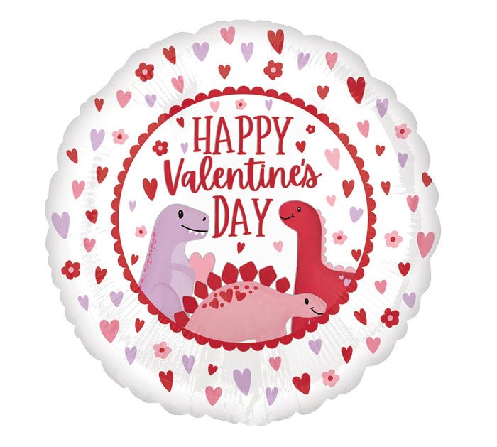 Happy Valentine's Day Dino Mylar Balloon - 17" mylar balloon filled with helium.