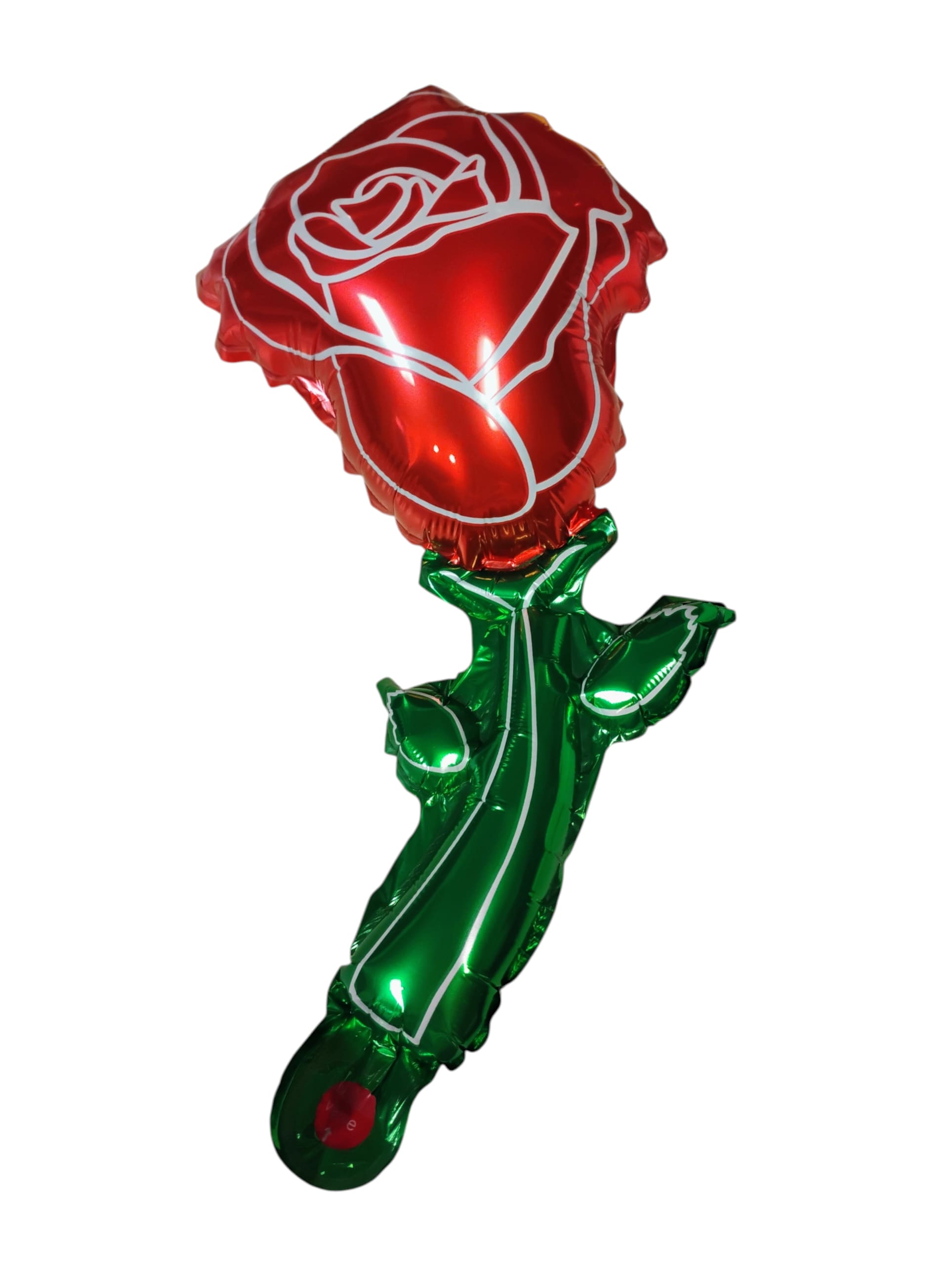 Handheld Rose Balloon -   A playful twist on a timeless classic! This air-inflated rose balloon adds a pop of fun to any floral arrangement or shines as a sweet standalone gift. With its glossy finish, vibrant red petals, and leafy green stem, it’s a cheerful way to say “I’m thinking of you.”  Perfectly sized to hold in one hand, it’s lightweight, easy to carry, and just the right touch for birthdays, anniversaries, Valentine’s Day, or just because. No helium needed, and no watering required — just pure joy.