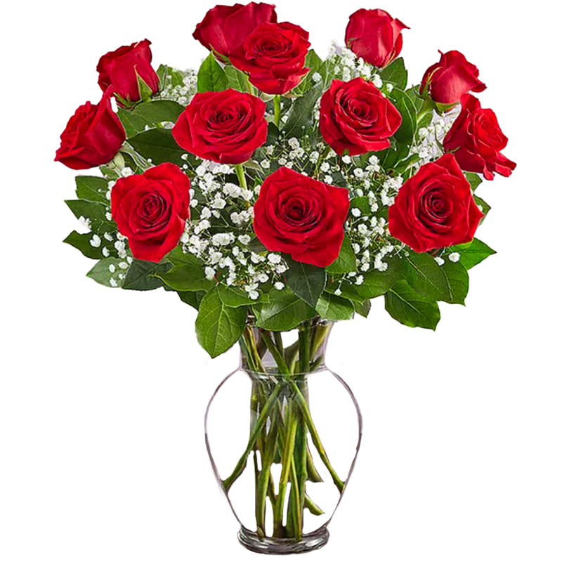 1 Dozen Long Stem Red Roses - Classic, bold, and unmistakably romantic, this timeless arrangement of one dozen long stem red roses is the ultimate expression of love and passion. Red roses have long symbolized deep romance, desire, and devotion, making them a powerful and meaningful gift.  Beautifully arranged with fresh greenery and delicate filler flowers, this iconic rose bouquet is perfect for Valentine’s Day, anniversaries, birthdays, or any moment when love deserves to be said out loud. Whether celebrating a romantic milestone or surprising someone special, these long stem red roses deliver elegance, emotion, and lasting impact.