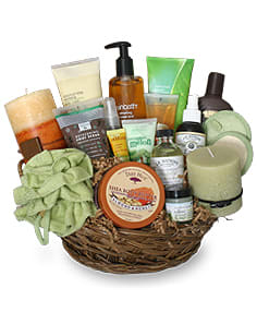 Pamper Me  - An ancient symbol of balance between body, mind and soul, the PAMPER ME  Gift Basket simultaneously invigorates the senses, soothes tried minds and balances emotions. Capturing the essence of hot, lazy Mediterranean days, our bright citrusy blend of , perfect remedy to a busy day.
