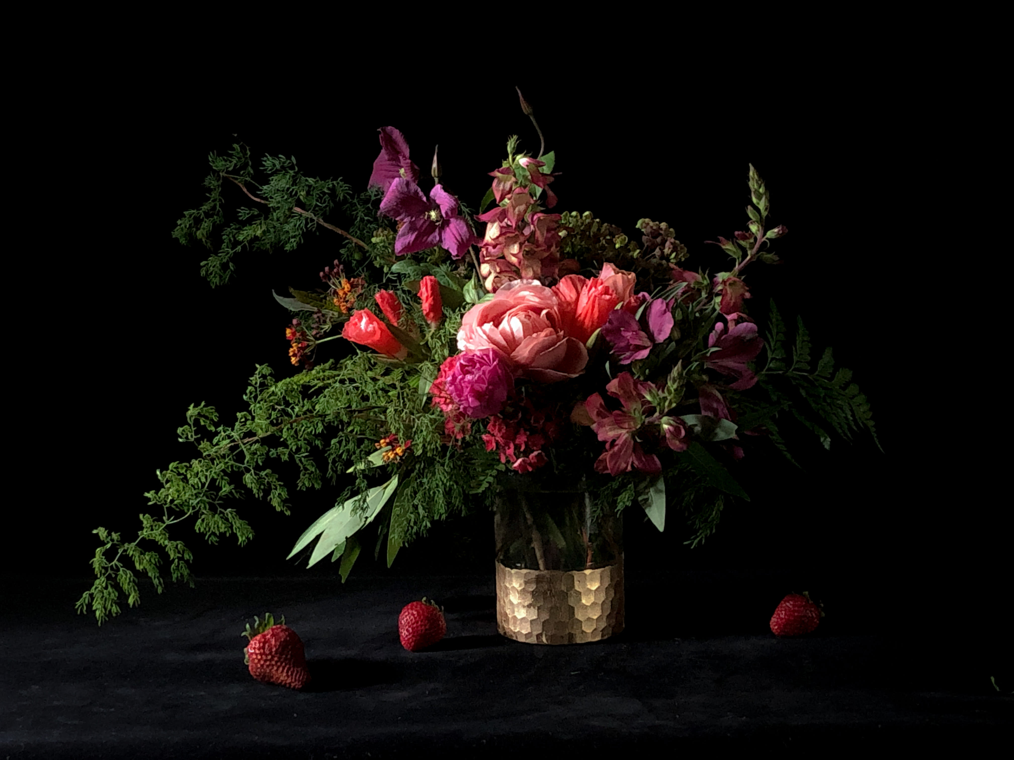 California Romantic - Romantic colors and flowers combine for the perfect I love you.  Features a clear vase with gold accents. We send a photo of the actual flowers sent out, so you can see what unique beauty you have brought to your loved one.   **Please Note** We make delivery arrangements with the recipient prior to delivery.  Our top priority is getting your perishable gift safely into the hands of your lucky recipient. We have found even with advance notice, the person receiving beautiful flowers is surprised and delighted upon seeing them for the first time.  We typically deliver between 1-5pm.  -Thank you, California Sister 