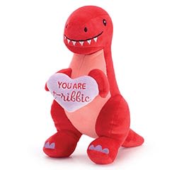 You Are T-Riffic Dinosaur Plush - Red T-Rex Dinosaur holding a purple heart saying " You are T-Riffic", perfect for your Valentine!