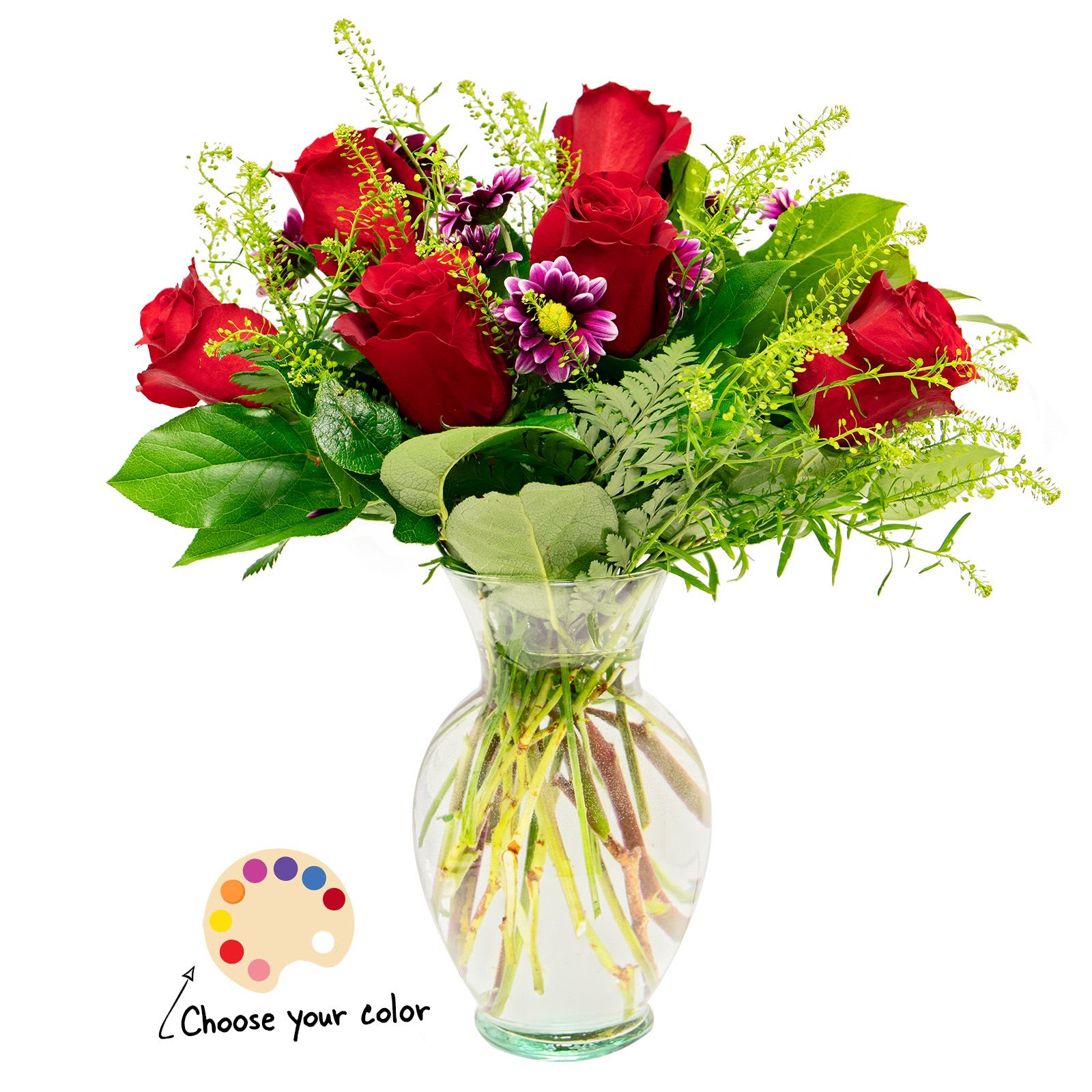 Love Is In The Air  - An incredible deal for you special loved one for any occasion. A medium 1/2 dozen red roses and spray roses, with multiple fillers, greens, in a clear vase with a bow. We can sub color of rose, upon request in special instructions