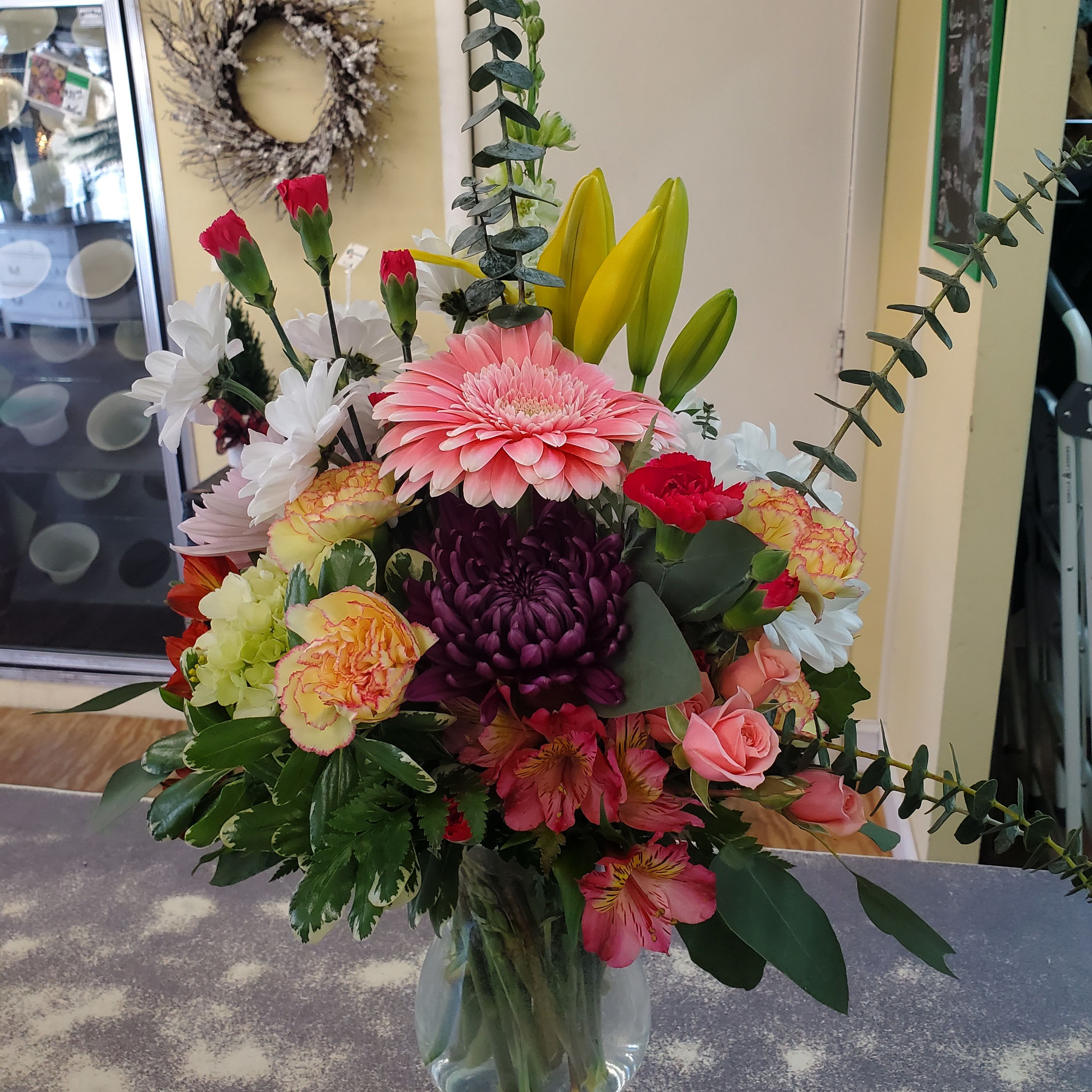 Beloved Bouquet  - Tall vase arrangement filled with flowers and colors to celebrate the one you love. **PLEASE NOTE..COLORS WILL VARY DEPENDING ON THE AVAILABILITY OF THE DAY. **