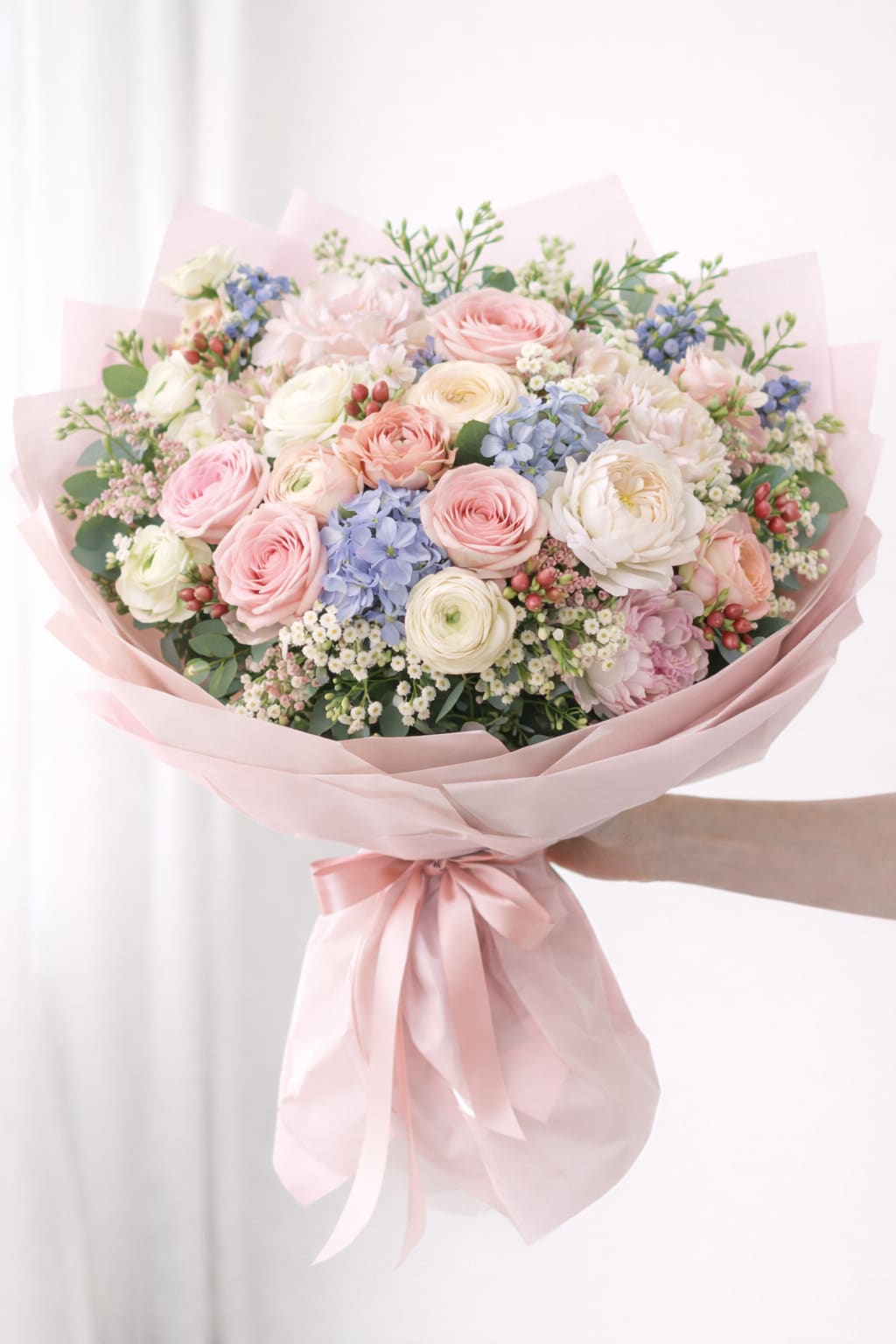 Cotton candy garden - A sweet mix of blush , cream, and baby blue flowers