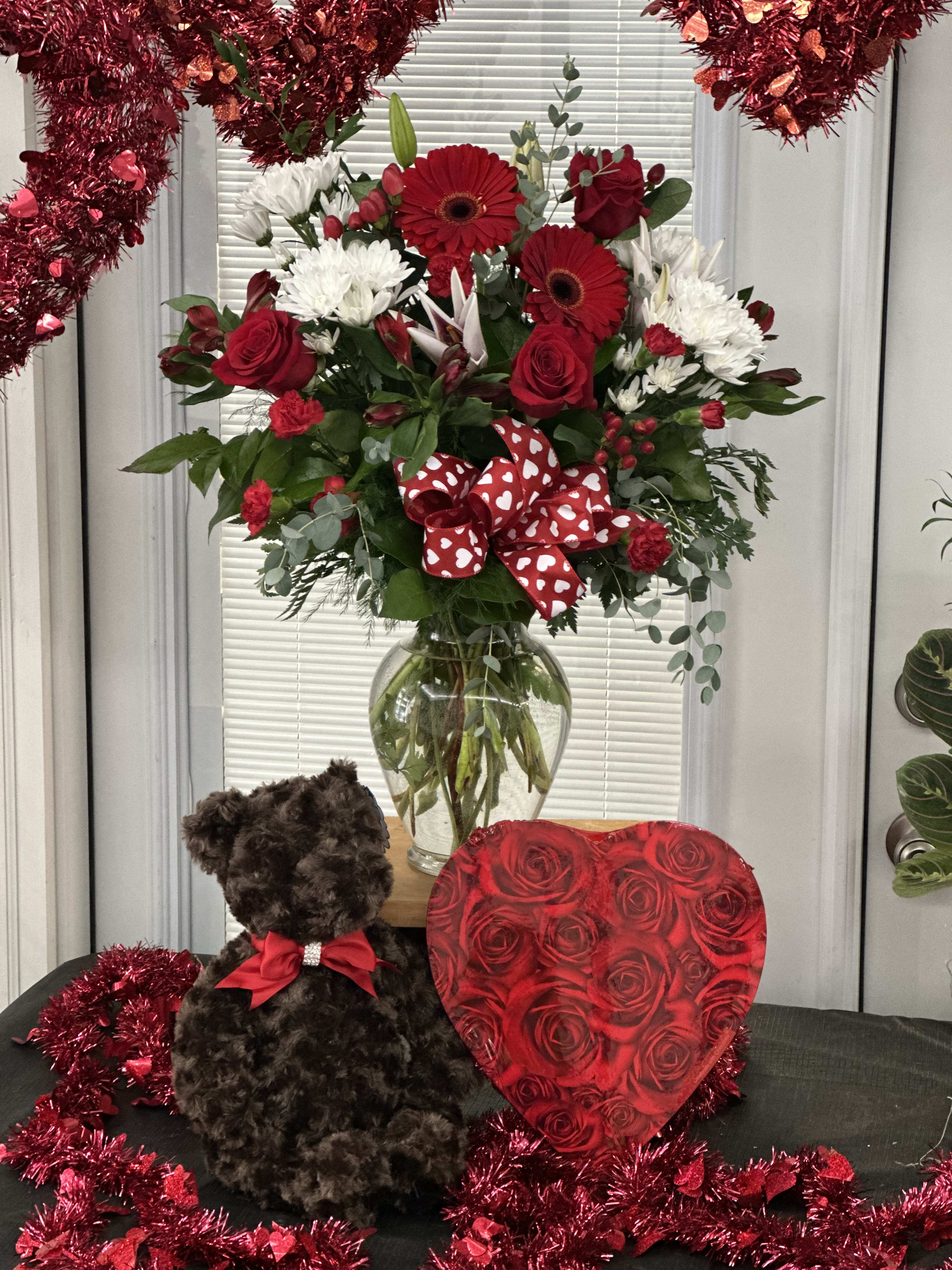 Endless Love with Chocolates and Bear - Endless Love with 8oz Heart-shaped Chocolates and 14" Plush Barley Bear (random selection of white, tan, or brown)