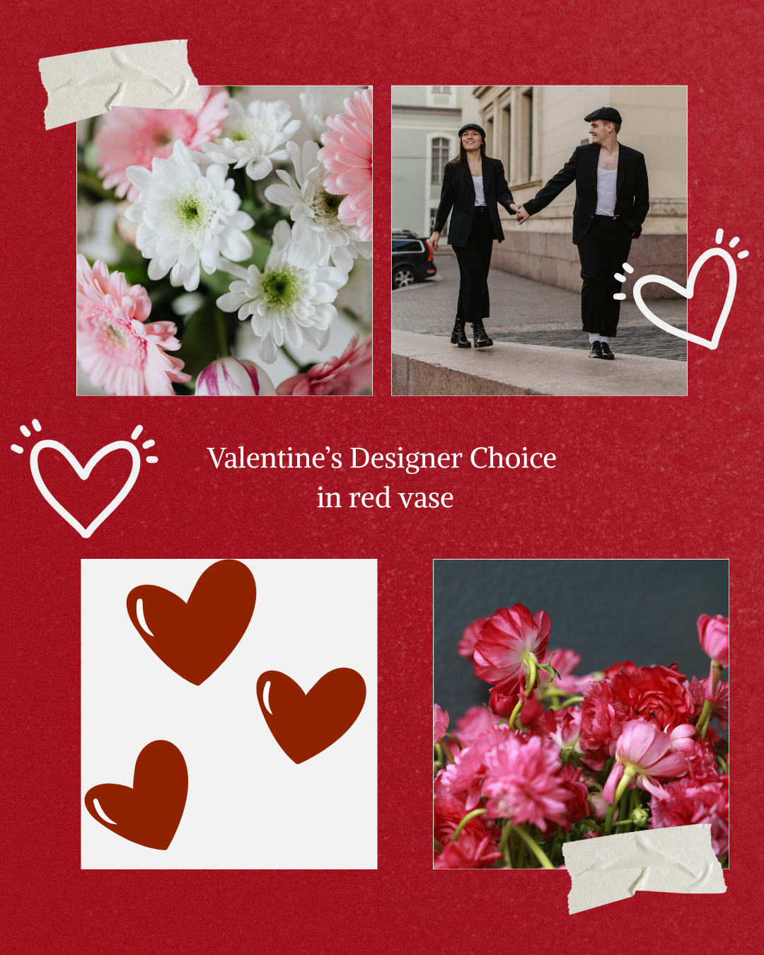 Valentines Designer Choice  - Let the florist arrange flowers for the valentine in your life, flowers will be a mix of reds, pinks, whites, and or purple. It will come in a red vase. 