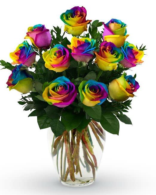 Somewhere Over the Rainbow (not available for delivery until 2/11/25) - NOT AVAILABLE UNTIL VALENTINE"S WEEK.  Somewhere over the rainbow, way up high you'll find this beautiful, colorful arrangement! But don't wait to order, limited quantities.