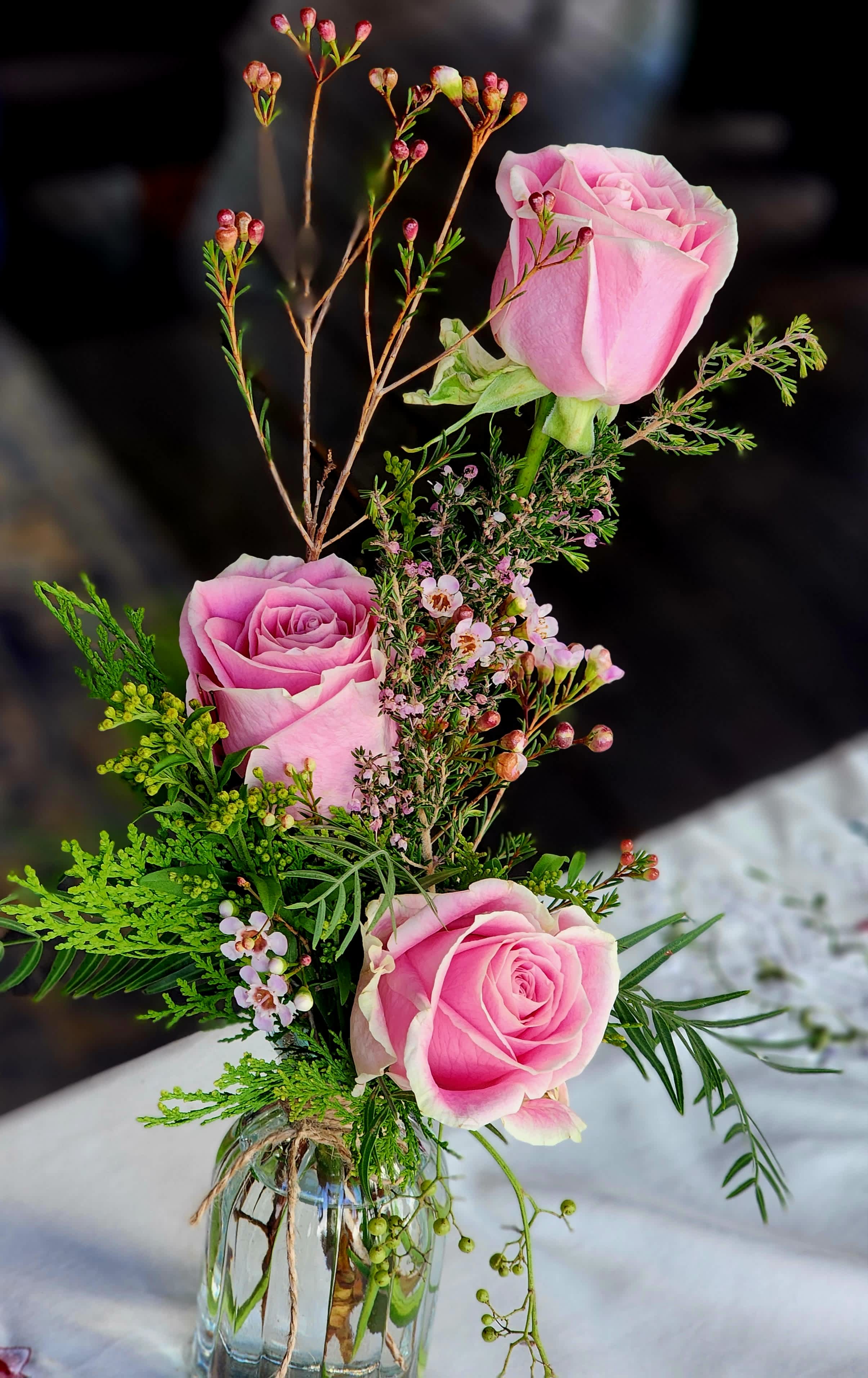 Candy Crush ***ONLY AVAILABLE FOR THE WEEK OF VALENTINE'S*** - Sweet Statement of maybe a beginning or for your sweetheart. Pink Roses in Bud Vase. 