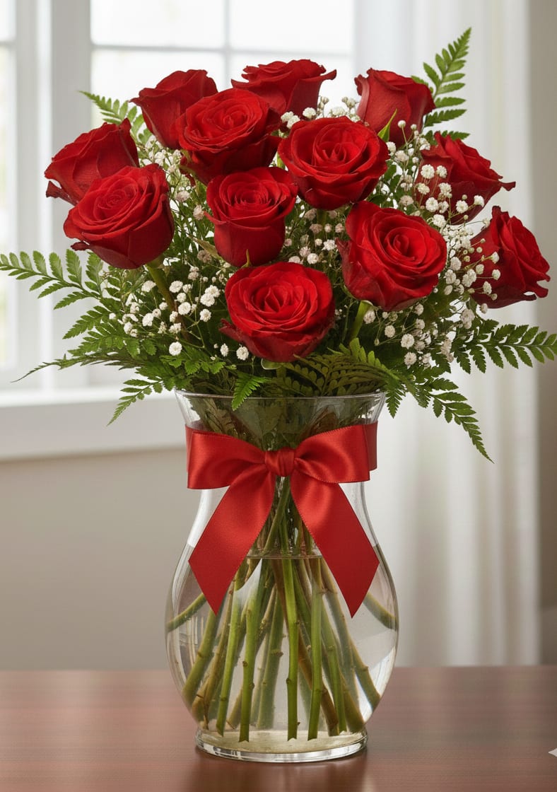 “Valentine’s Day Red Roses in a Vase | Romantic Flower Delivery in Ajax, Ontario” - Valentine’s Day Red Roses in a Vase  Sweep them off their feet with classic Valentine’s Day red roses in a vase, beautifully arranged and ready to display the moment they arrive. This romantic bouquet features premium long‑stem red roses, lush greenery, and a clear glass vase, creating an elegant gift that says “I love you” in the most timeless way.  Hand‑crafted by skilled local florists in Ajax, Ontario, each Valentine’s Day arrangement is designed fresh for your order and delivered with care so the roses arrive vibrant and long‑lasting. This red rose vase arrangement is perfect for spouses, partners, or anyone special, and is available for same‑day flower delivery across Ajax and the Durham Region.  Add your own heartfelt message at checkout and let these stunning Valentine’s Day red roses in a vase turn any home or office into a romantic surprise. Order online from Ajaxflowers.ca to guarantee fresh, beautiful roses for February 14.
