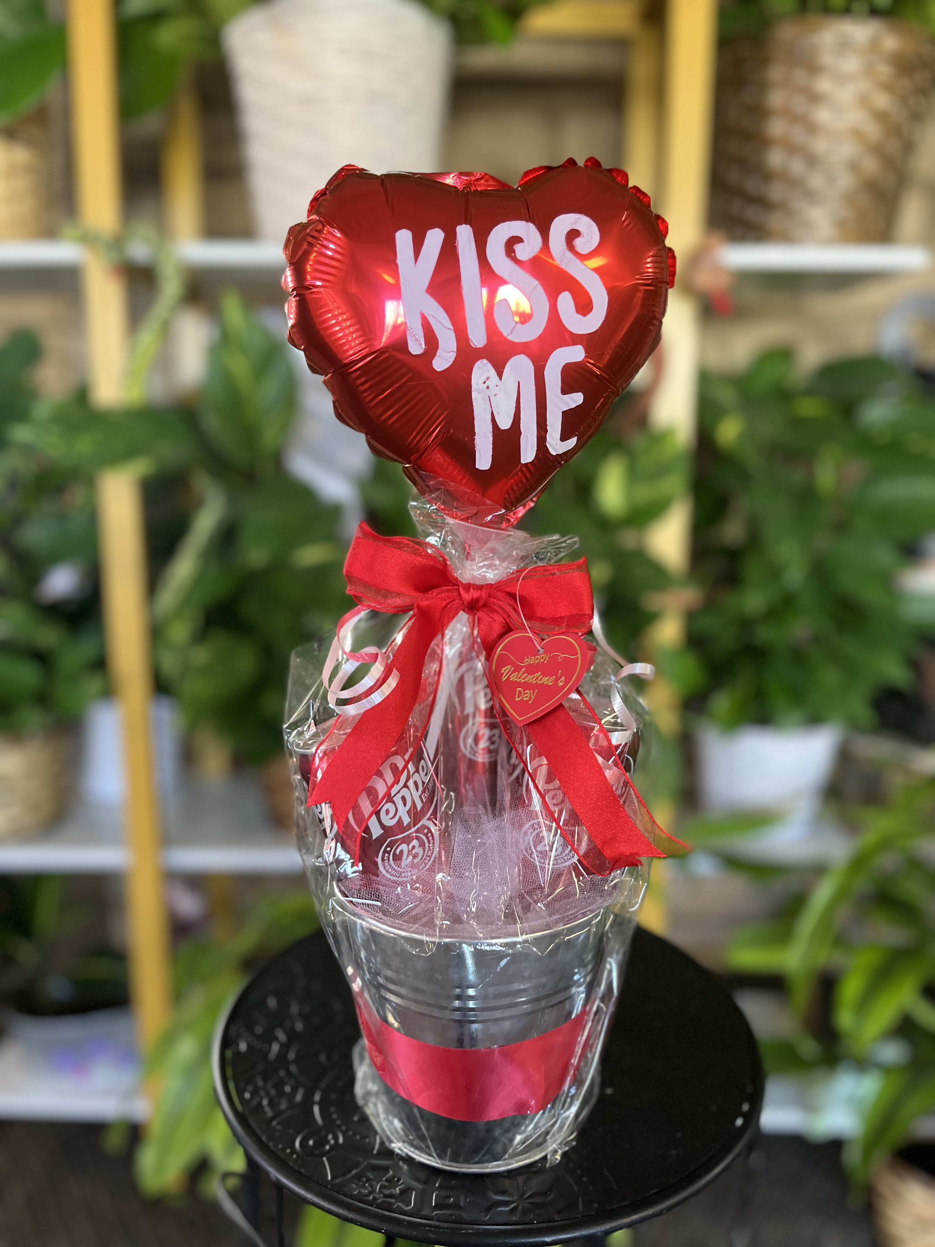 Dr Pepper Basket  - Three small Dr Pepper cans in basket 