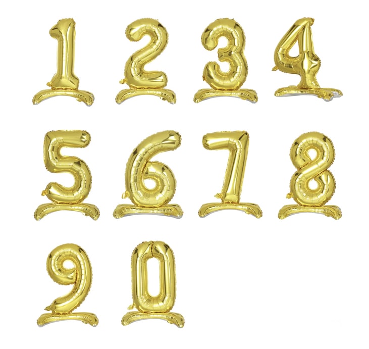 27” Gold Self Standing Mylar Foil Number Balloons - 27” Gold Self Standing Mylar Foil Number Balloons
