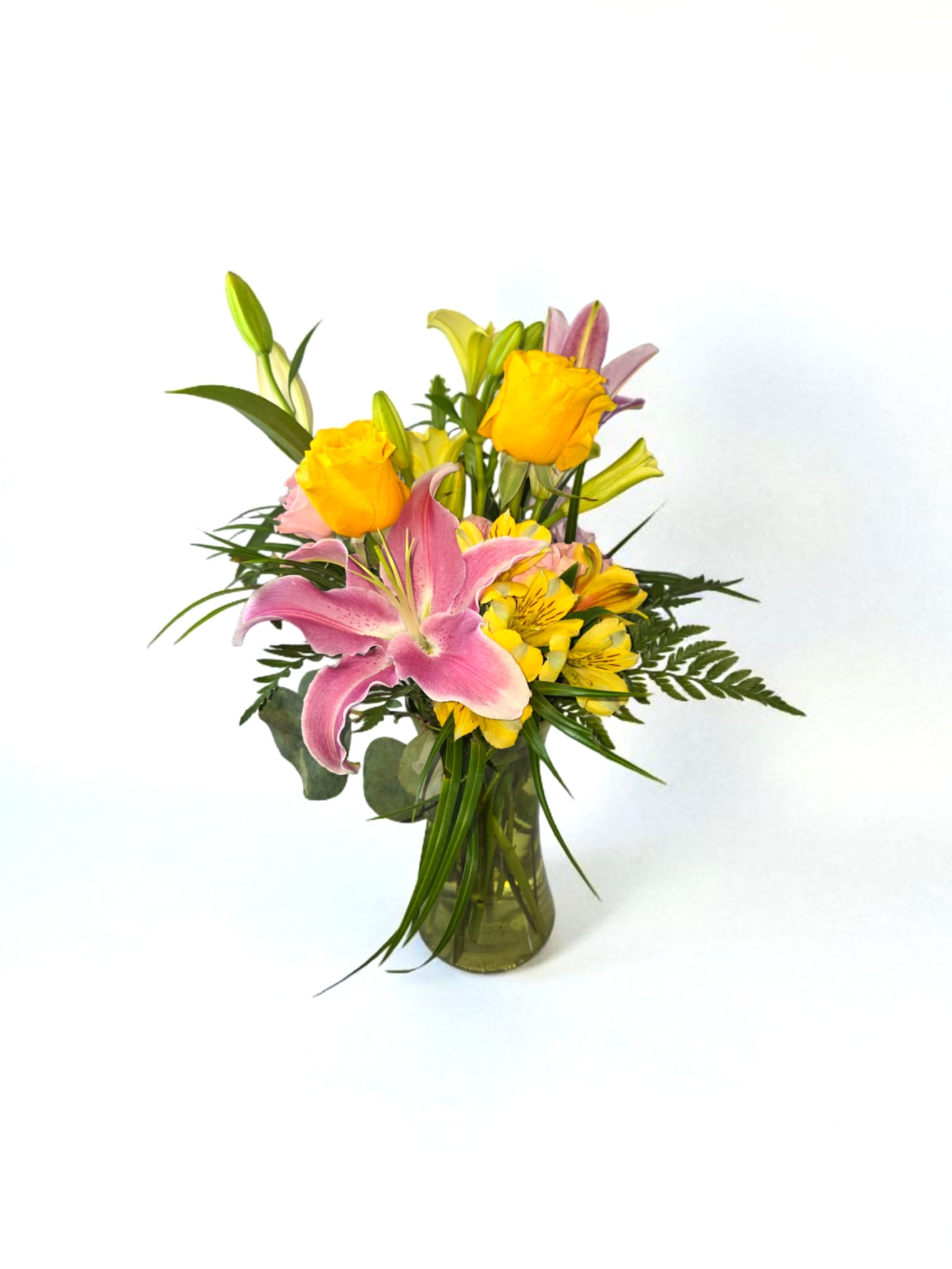 Lilies that Lift  - What says lift me up better than lilies? Nothing. Send someone a bouquet that's going to put a little pep back in their step. And the roses are just a little reminder that they're extra special.   