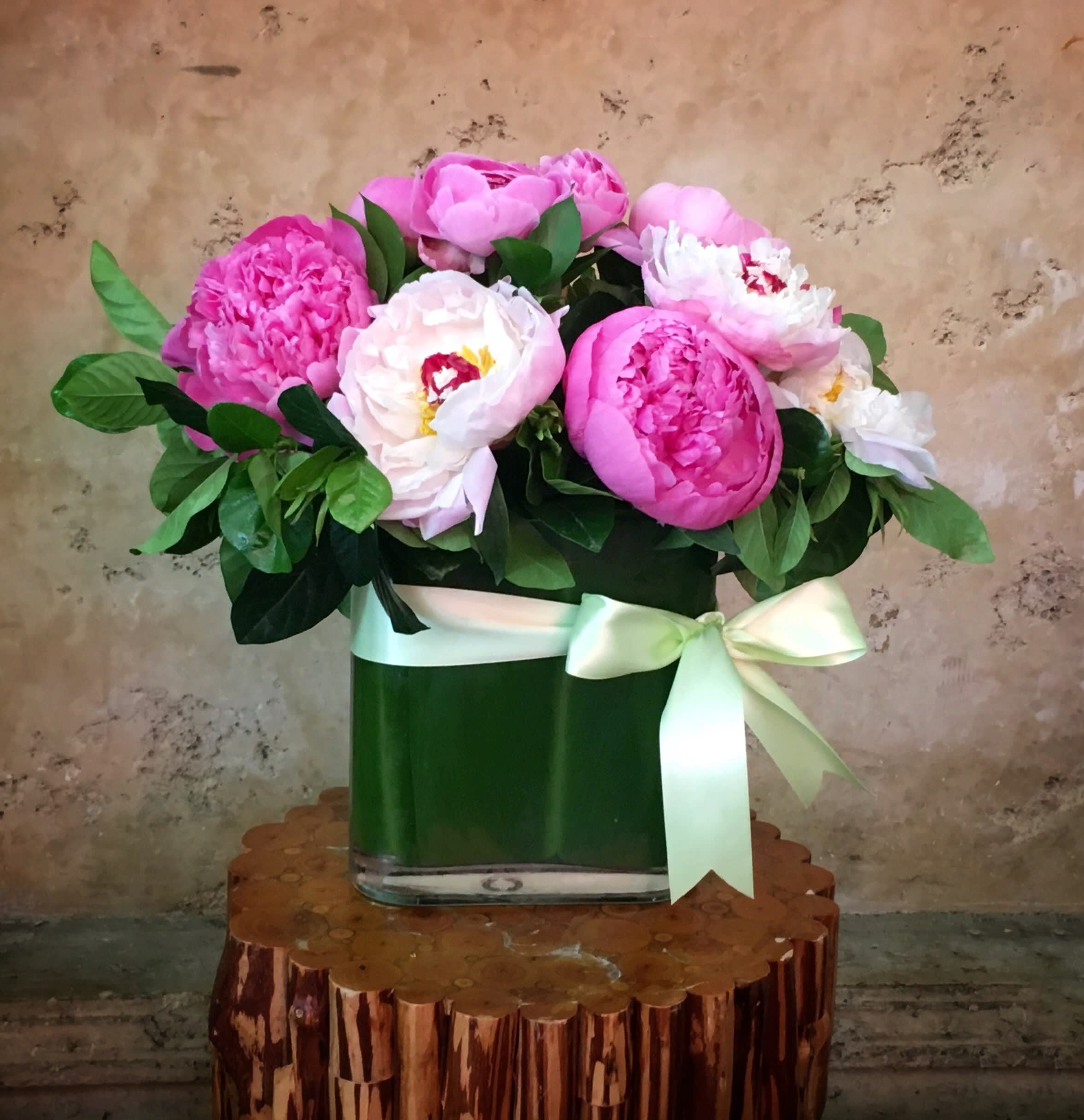 Peonies Bunch - Peonies flowers in glass vase. (Substitution of Colors happen due to seasonality and  availability)