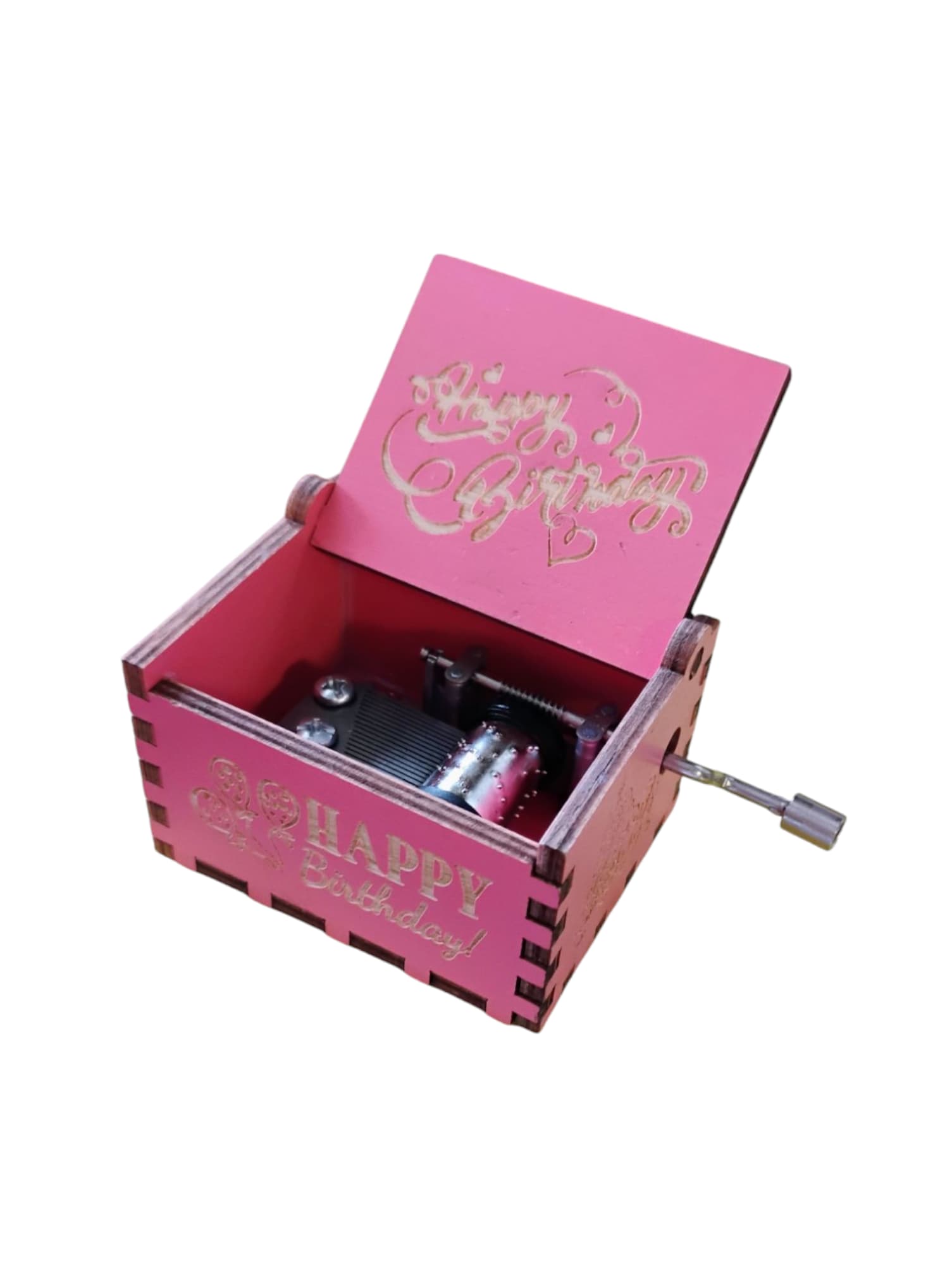 Pink Birthday Music Box - This charming pink wooden music box is the perfect gift for celebrating birthdays! Adorned with a delightful "Happy Birthday" sentiment, it plays the beloved birthday tune as you turn the handle, creating a joyful atmosphere. Its adorable design makes it a lovely keepsake that will bring smiles for years to come. Ideal for children and adults alike, this music box is a sweet way to add a touch of nostalgia to any birthday celebration.