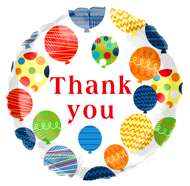 Thank You Balloon - An 18" mylar thank you balloon inflated with helium. Styles will vary.