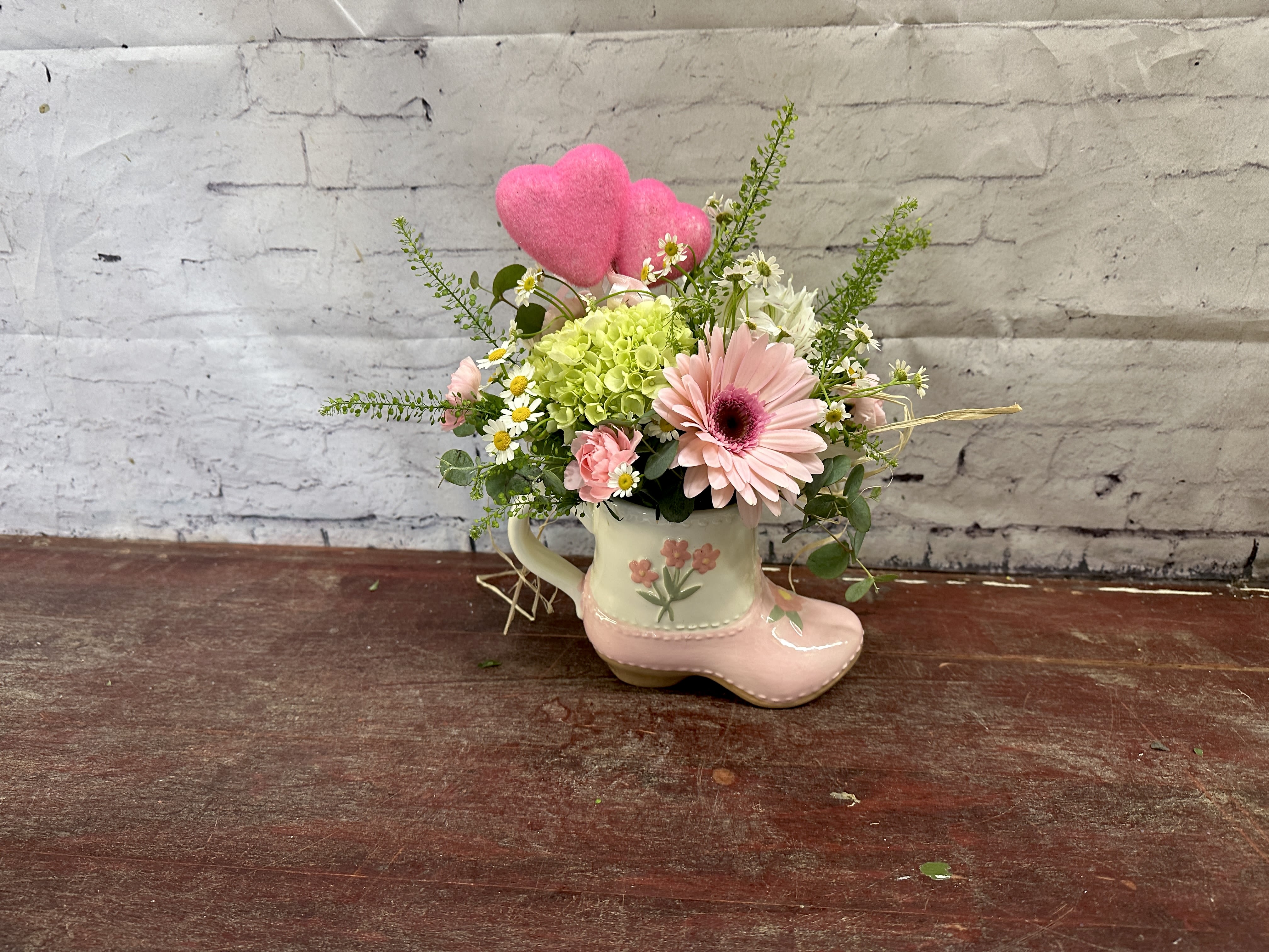 Head over heels mug  - Dainty boot mug with pretty florals and a fuzzy heart perfect for your sweetie 