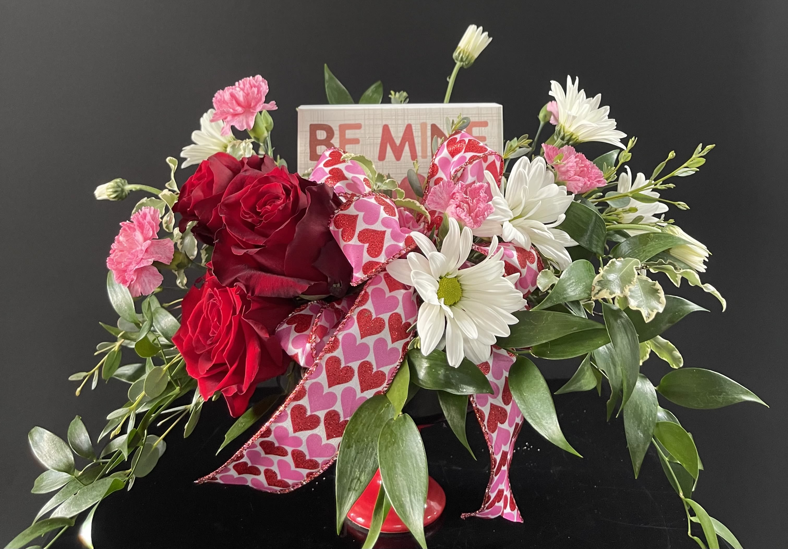 Be Mine - This arrangement is not only adorable, but comes with a keepsake block to remind the lady in your life that you love her!