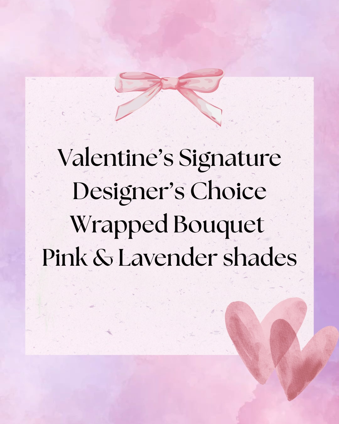 Valentine's Day Wrapped Bouquet Pink &amp; Lavender - A romantic hand-crafted bouquet featuring premium seasonal blooms in soft pink and lavender tones. Elegantly wrapped for a sweet, refined Valentine’s Day gift with a delicate and charming feel.  Flower selection may vary based on availability.  