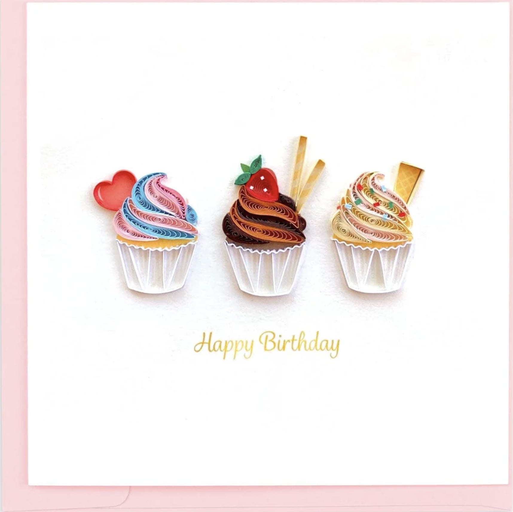 Birthday Cupcake Trio Greeting Card - Share some sweet treats with a friend! The handcrafted trio of cupcakes will delight all taste buds with colorful frosting and candy decorations this sweet treat will hit the right spot. This card is a beautiful keepsake and perfect for framing.