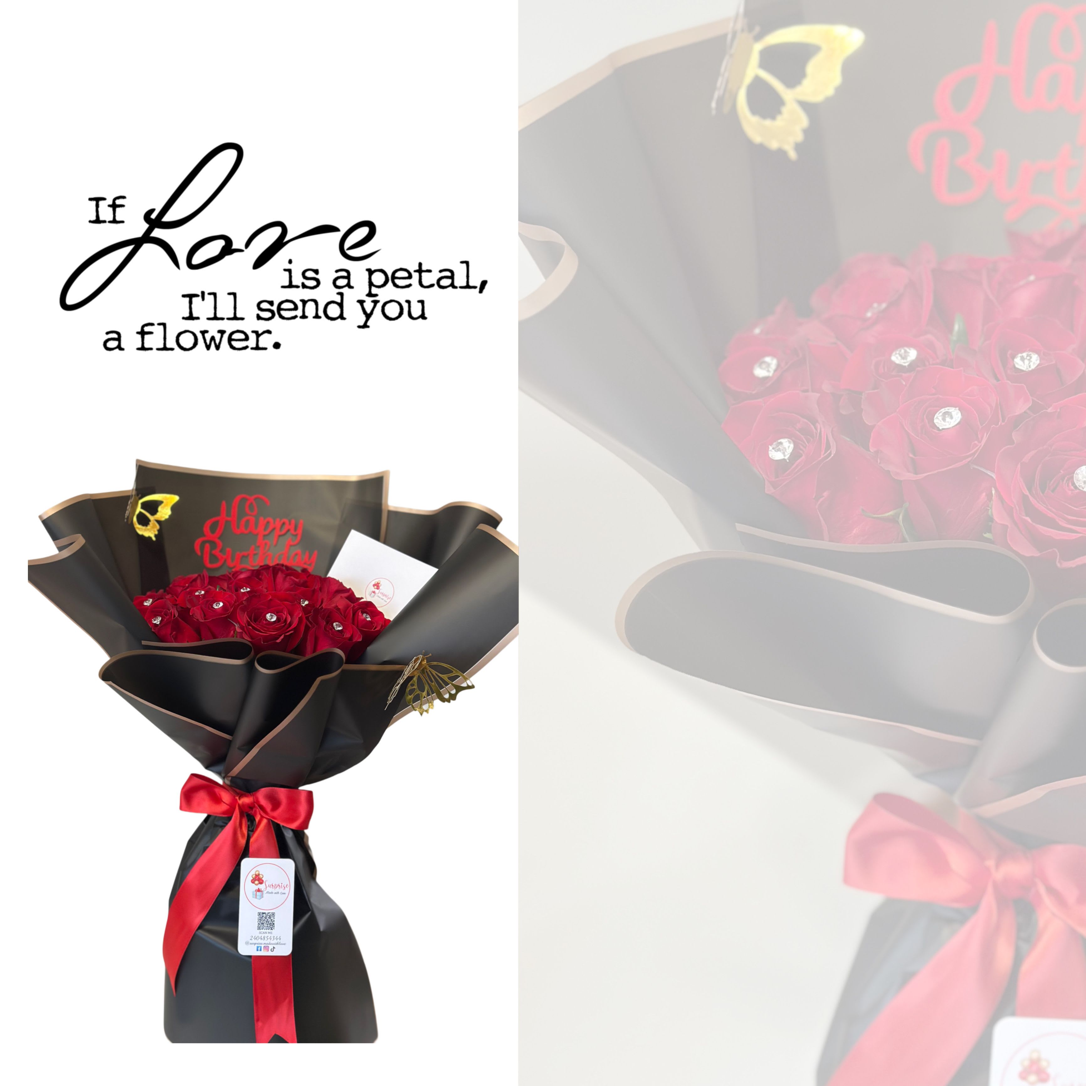 Evelyn - Bouquet of 24 roses decorated with crystals.  Bouquet de 24 rosas decoradas con cristales.