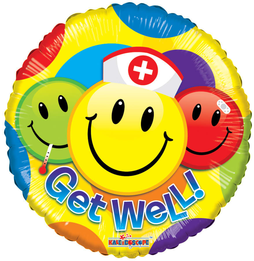 Get Well Balloon - 18" Get Well mylar balloon. Filled with helium. Stays afloat up to 7 days. Styles may vary due to availability