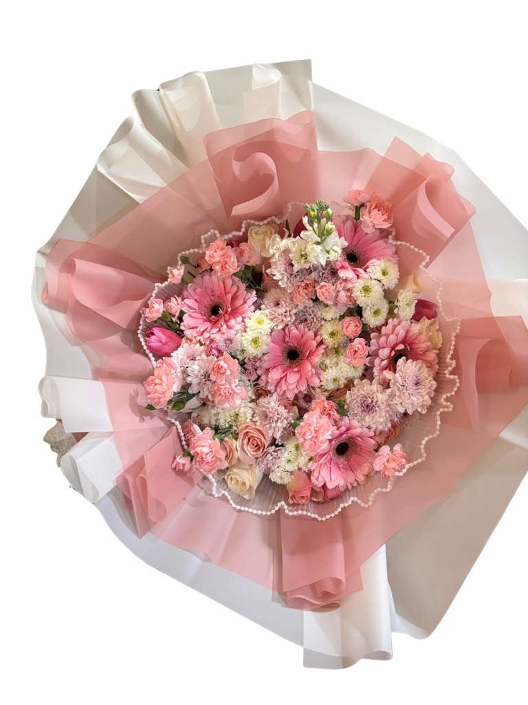 ROMANTIC - mix flowers, gerberas, roses, spray roses, tulips, lilys, snapdragon, montecasino.