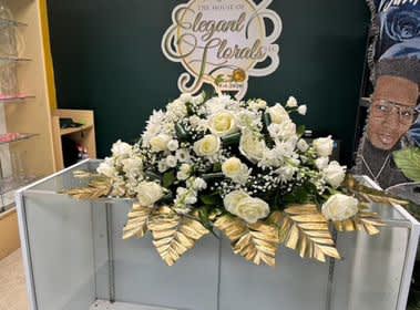  Rose "White" Sympathy Standing Spray - This White rose and white Carnations combo are so beautiful!  