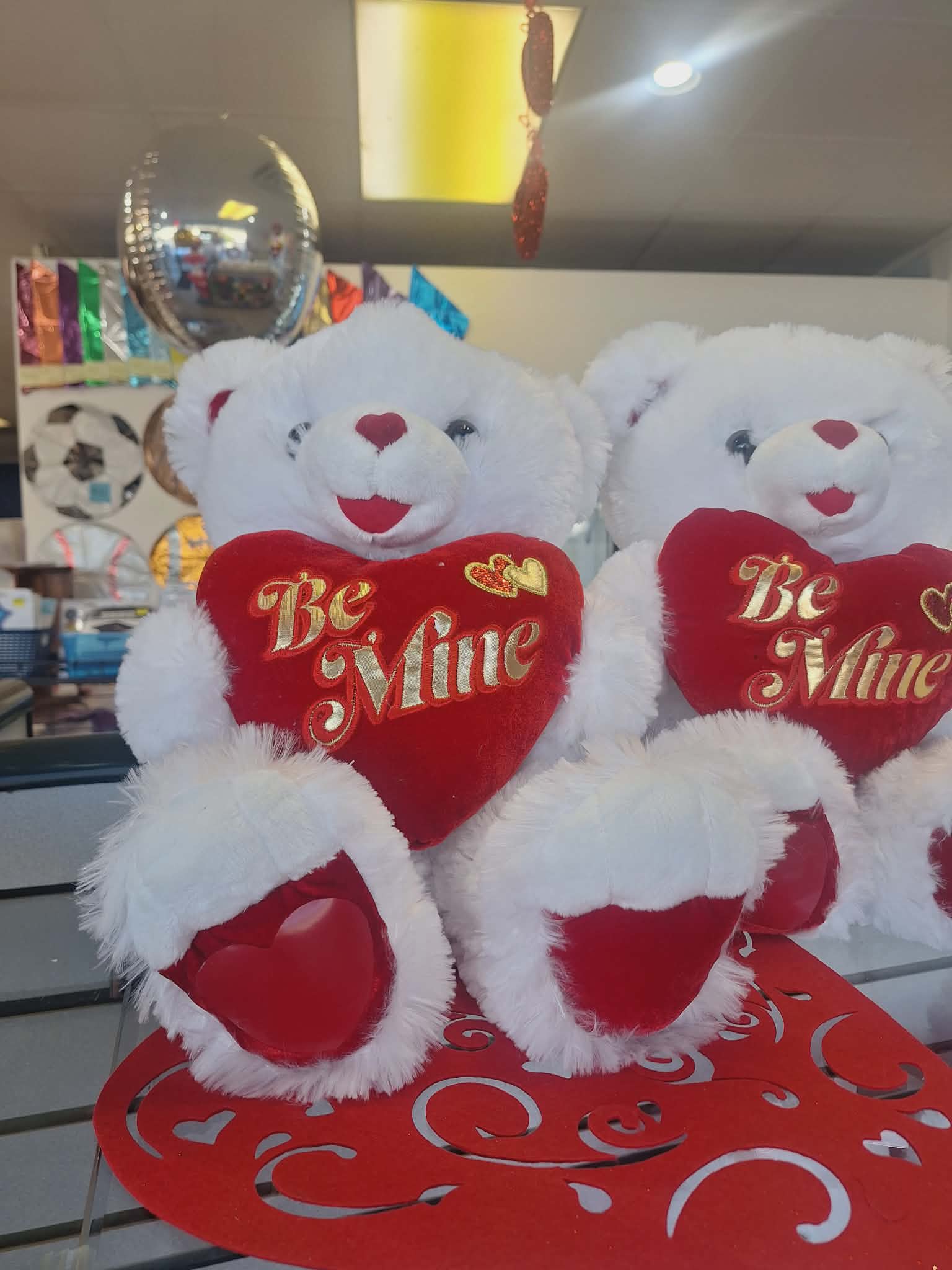 18in Be Mine Bear - Be mine bear you can add to any balloon bouquet or floral arrangement........ We can now add initials to the bottom of the foot for a more personalized gift.