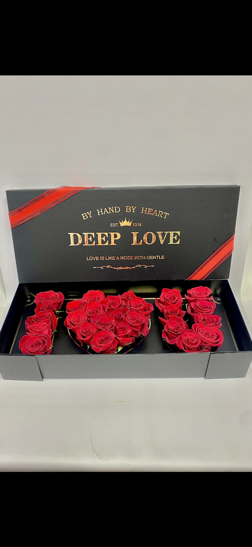 Box of Love -  I ️ U - A box of over two dozen roses to get right to the point of Valentine’s day! I ️ U! Comes in a unique beautiful box.  A Mexico Road Florist Exclusive! 