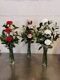 3 Carnation Budvase - These fun small arrangements are great for any occasion! Get Well, Birthday, Teacher, Grandparent/child, Neighbor Colors may vary, based on availibility. Will do our best to honor color requests!